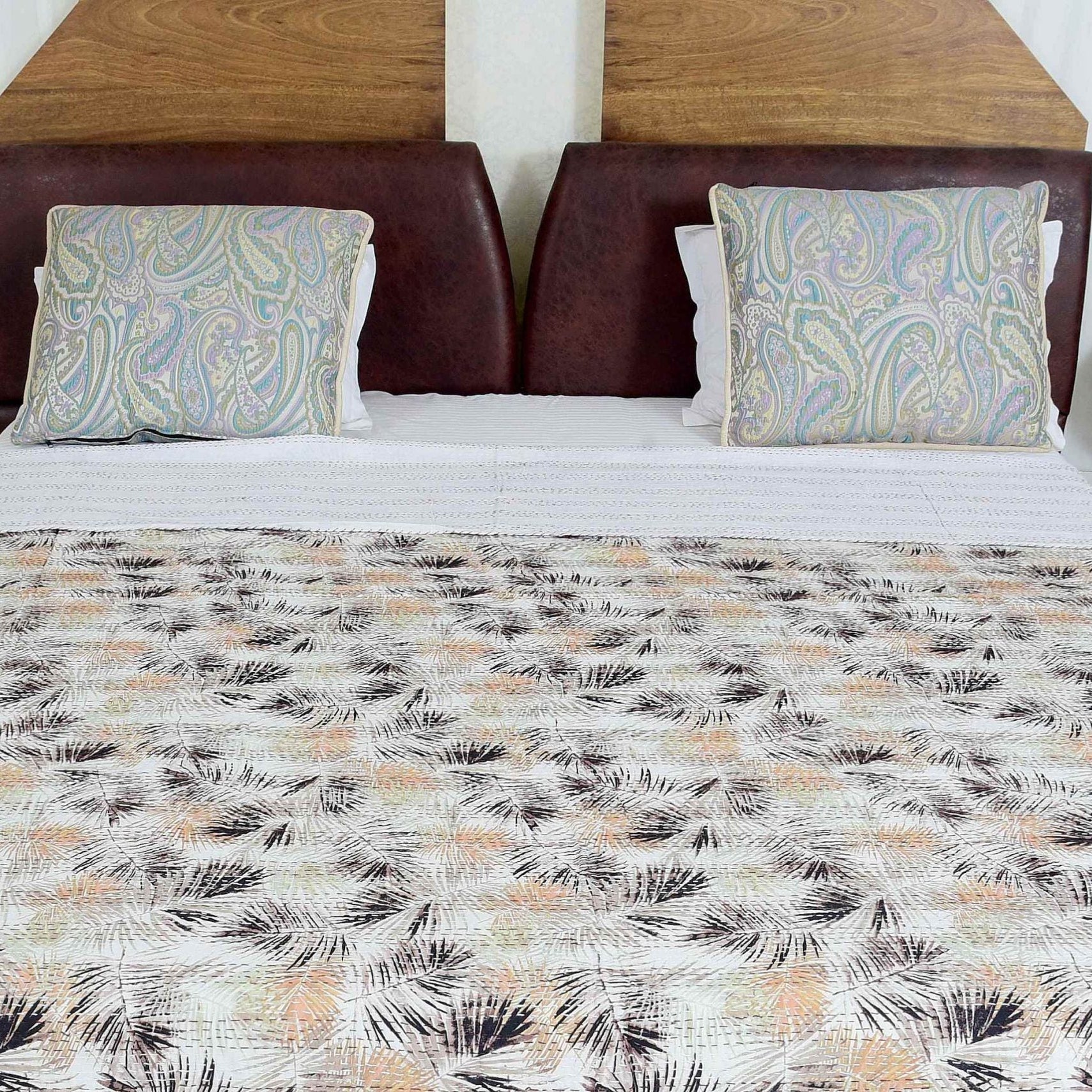 Linen Connections Handmade Indian Kantha Quilt Blanket - Forest Haze