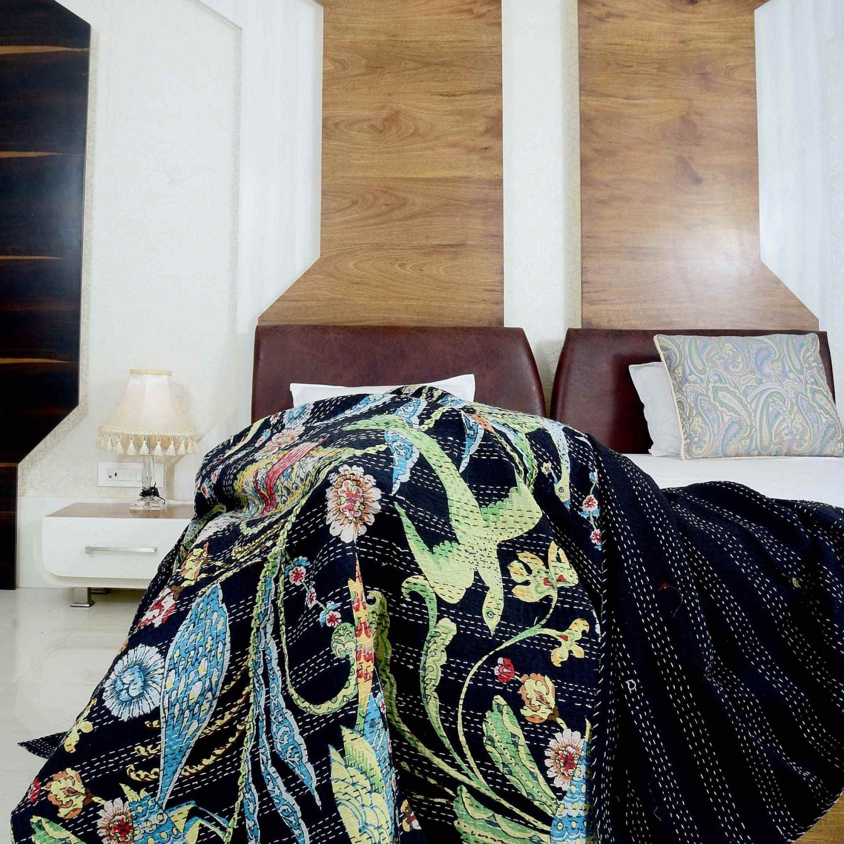 Linen Connections Handmade Indian Kantha Quilt - Black Haven