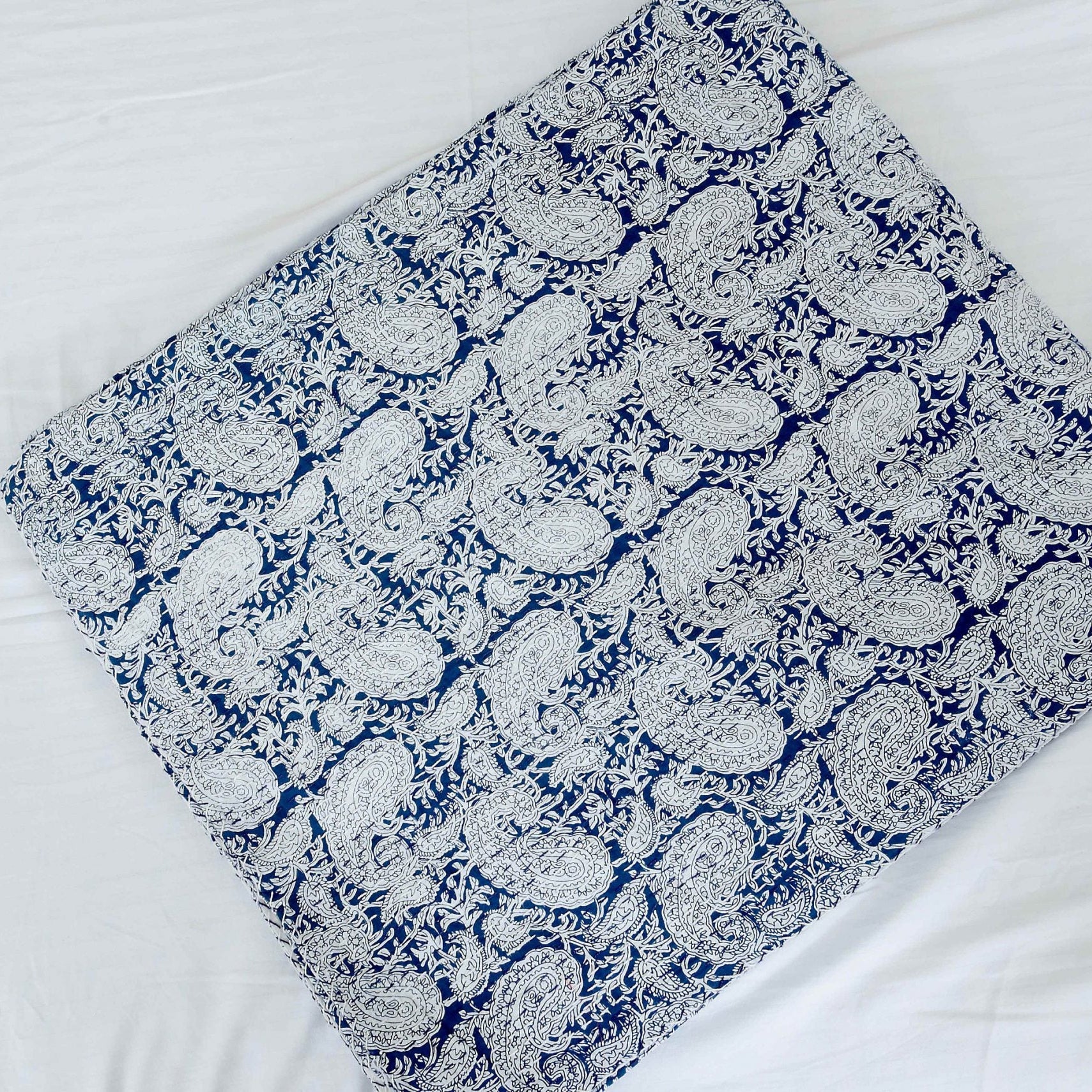 Linen Connections Handmade Indian Kantha Quilt - Celestial Blue