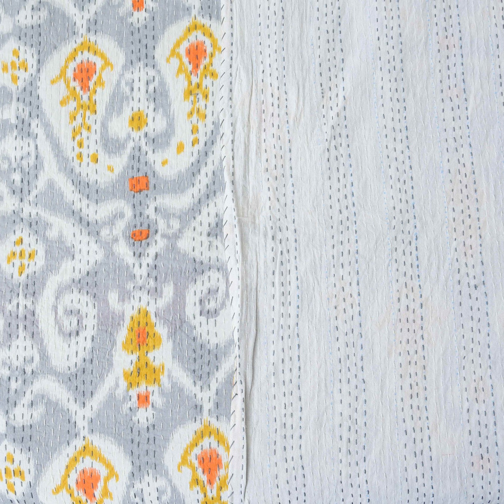 Linen Connections Handmade Indian Kantha Quilt - Silver Mist