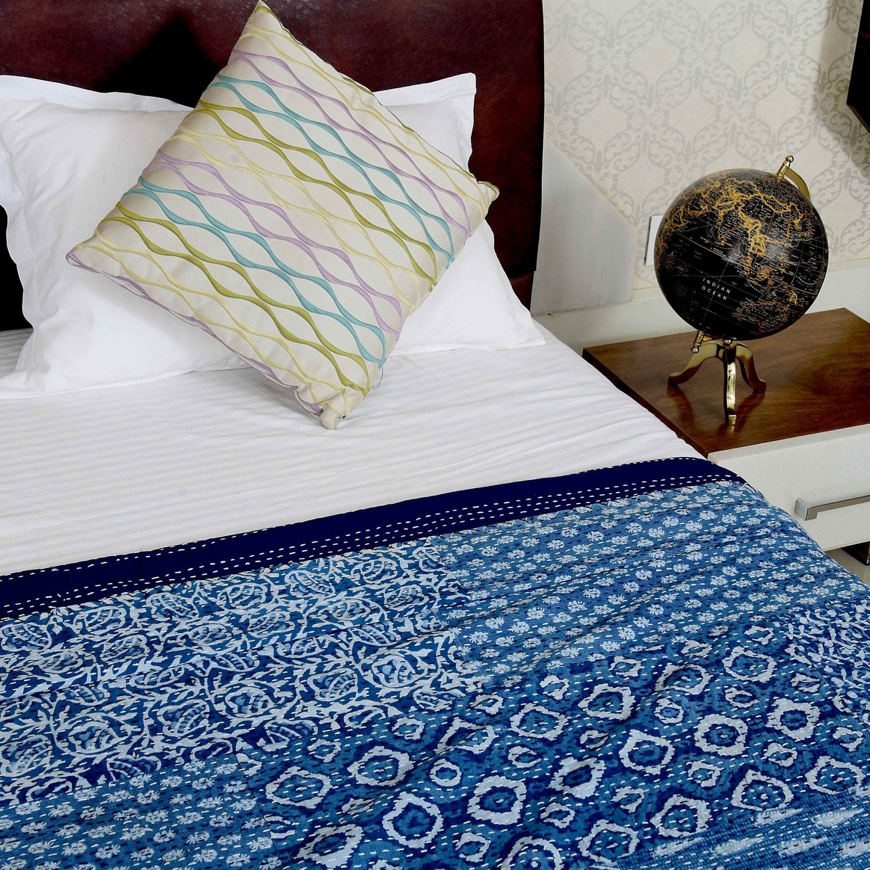 Linen Connections Indian Kantha Quilt - Blue Harmony