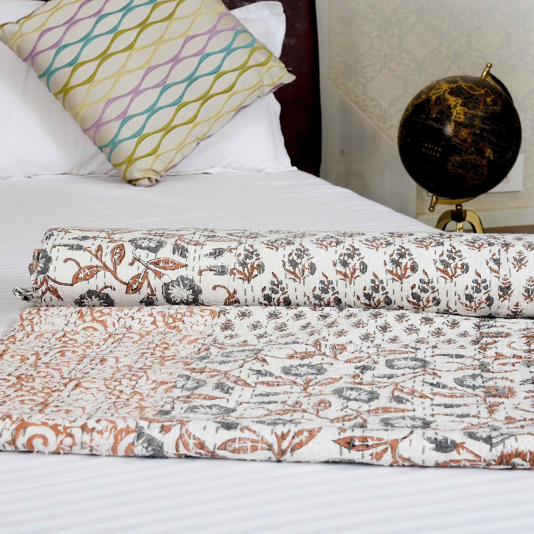 Linen Connections Indian Kantha Quilt - White Mist