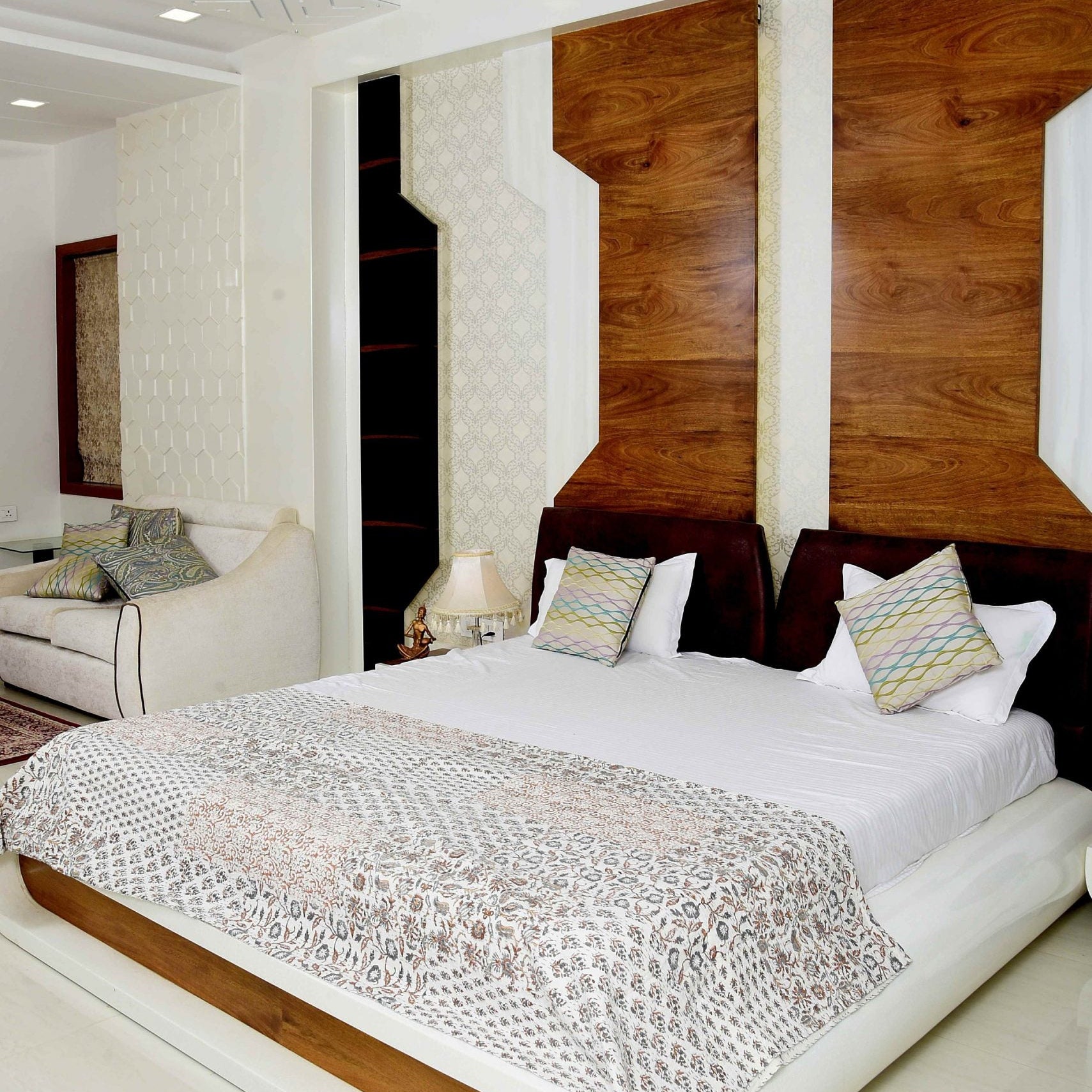 Linen Connections Indian Kantha Quilt - White Mist