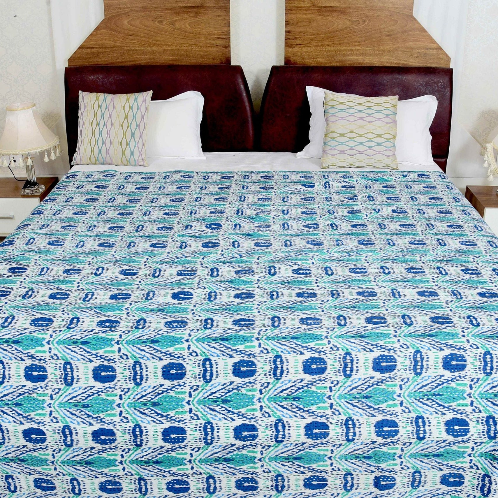 Linen Connections Indian Kantha Quilt - Blue Opal