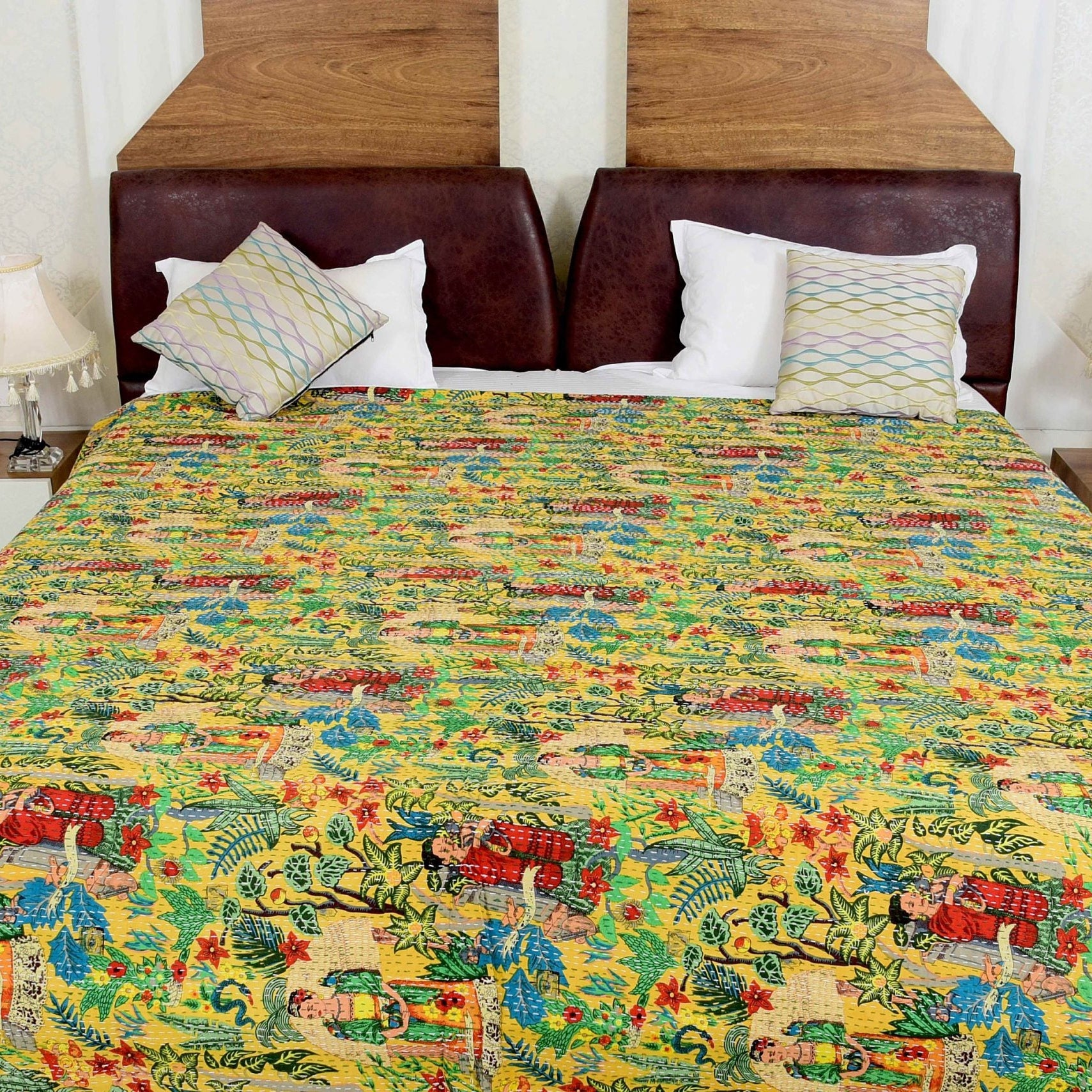 Linen Connections Indian Kantha Quilt - Frida Yellow