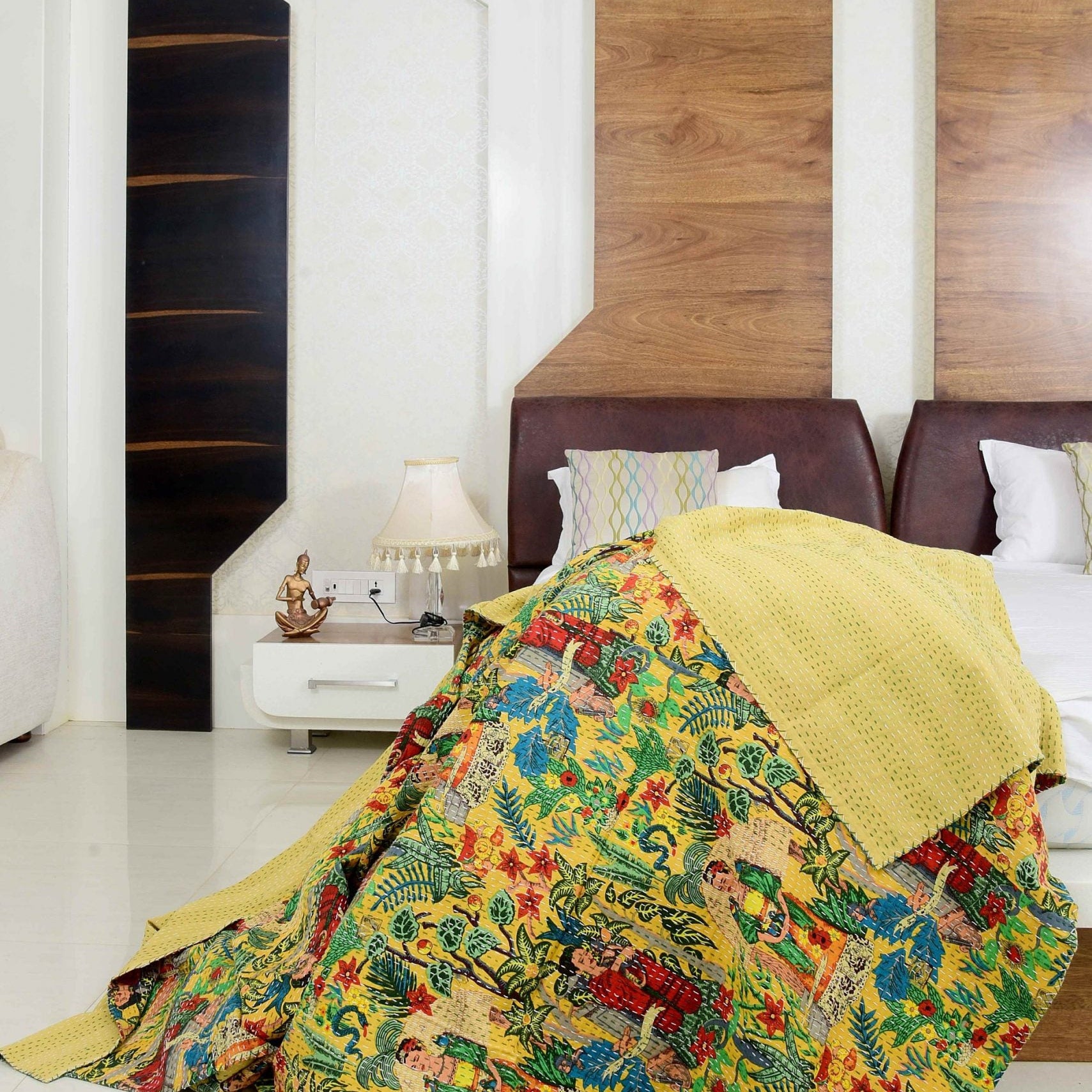 Linen Connections Indian Kantha Quilt - Frida Yellow