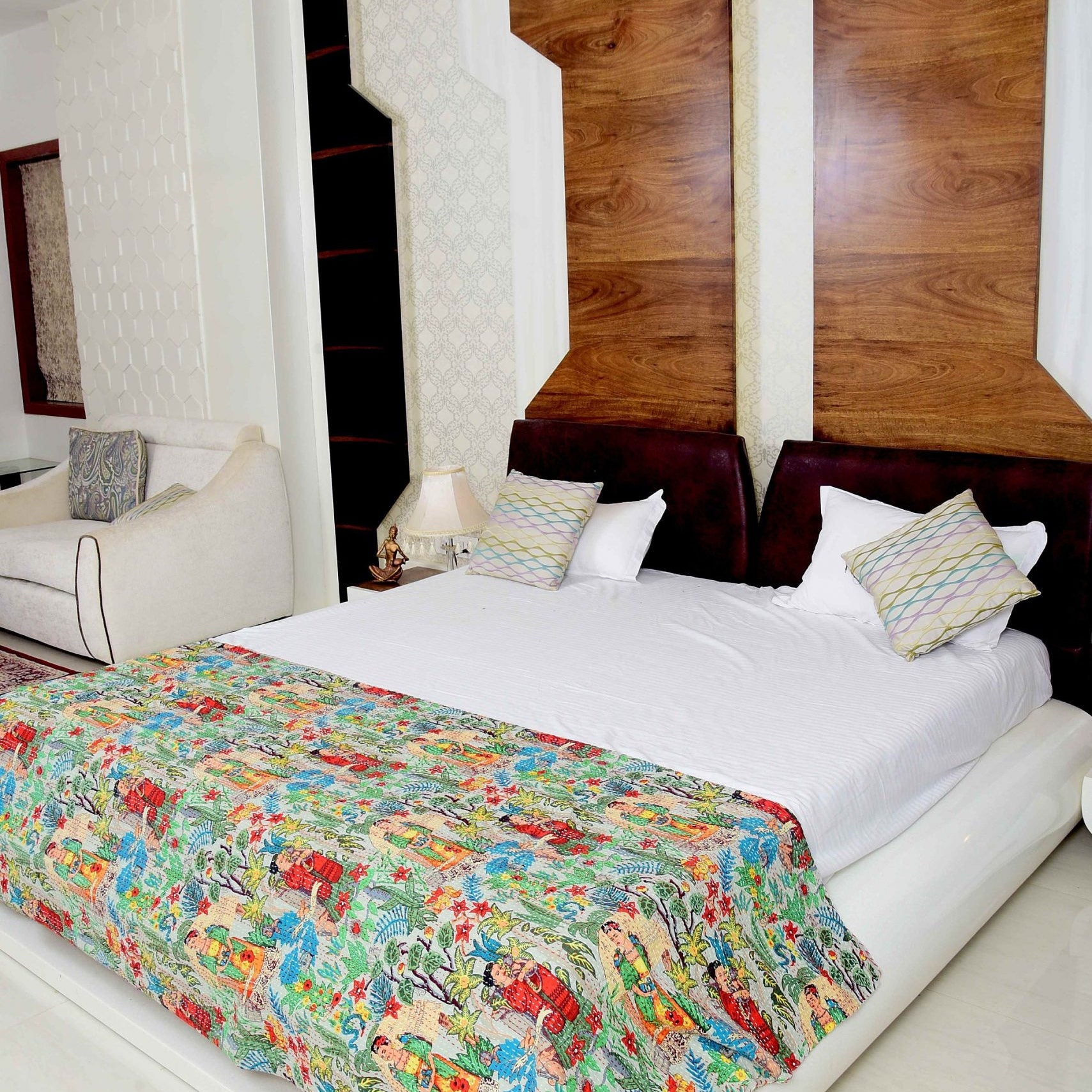 Linen Connections Indian Kantha Quilt - Frida White