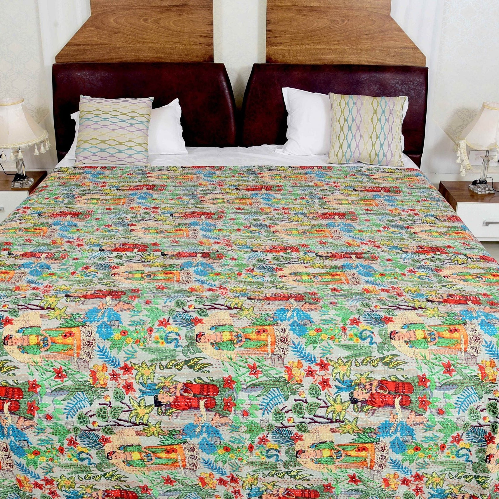 Linen Connections Indian Kantha Quilt - Frida White