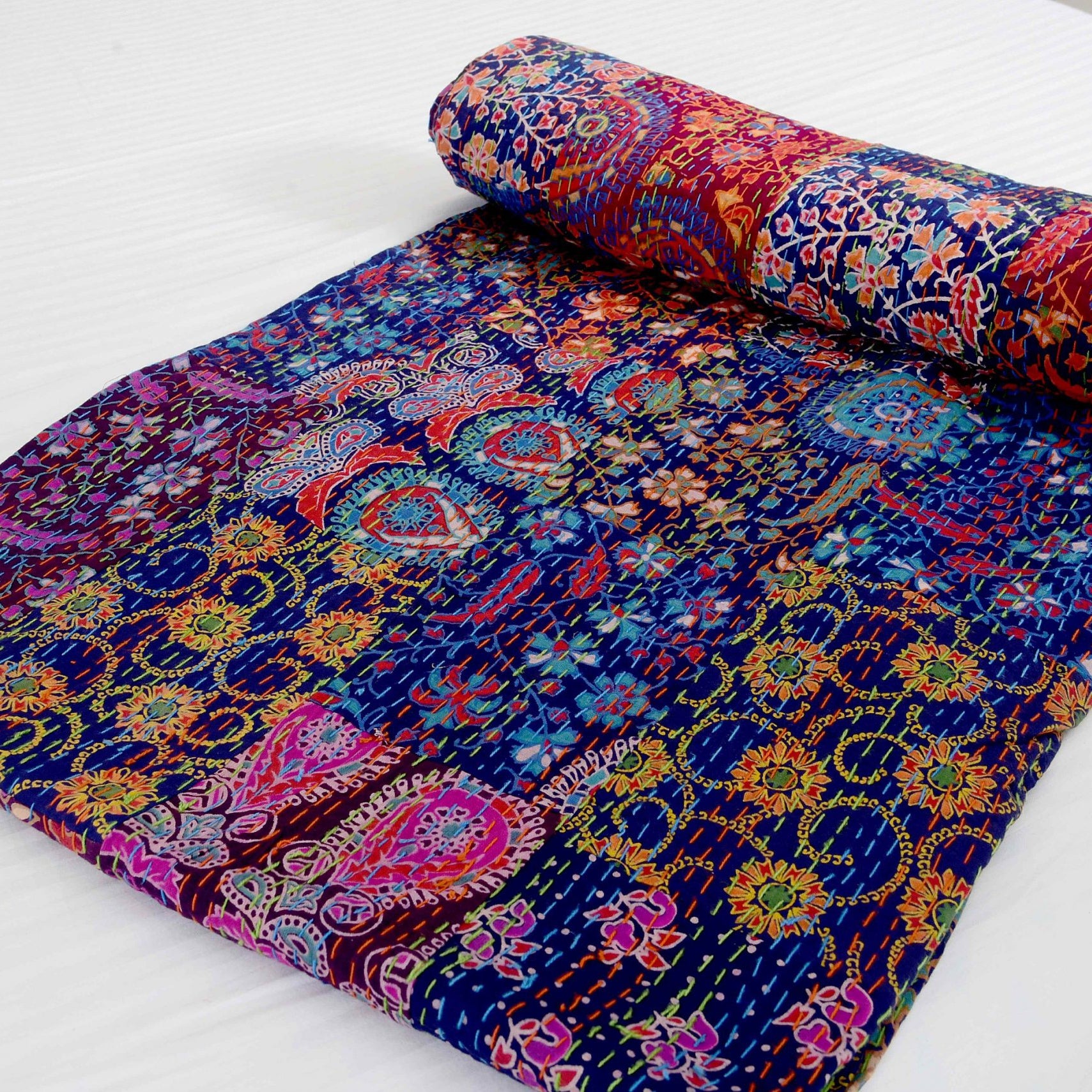 Linen Connections Indian Kantha Quilt - Purple Life