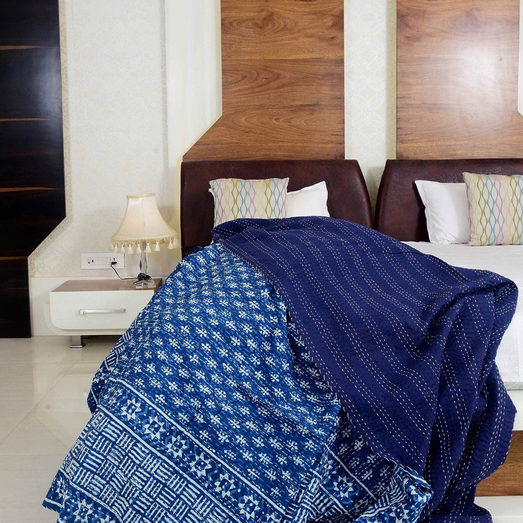Linen Connections Indian Kantha Quilt - Navy Aurora