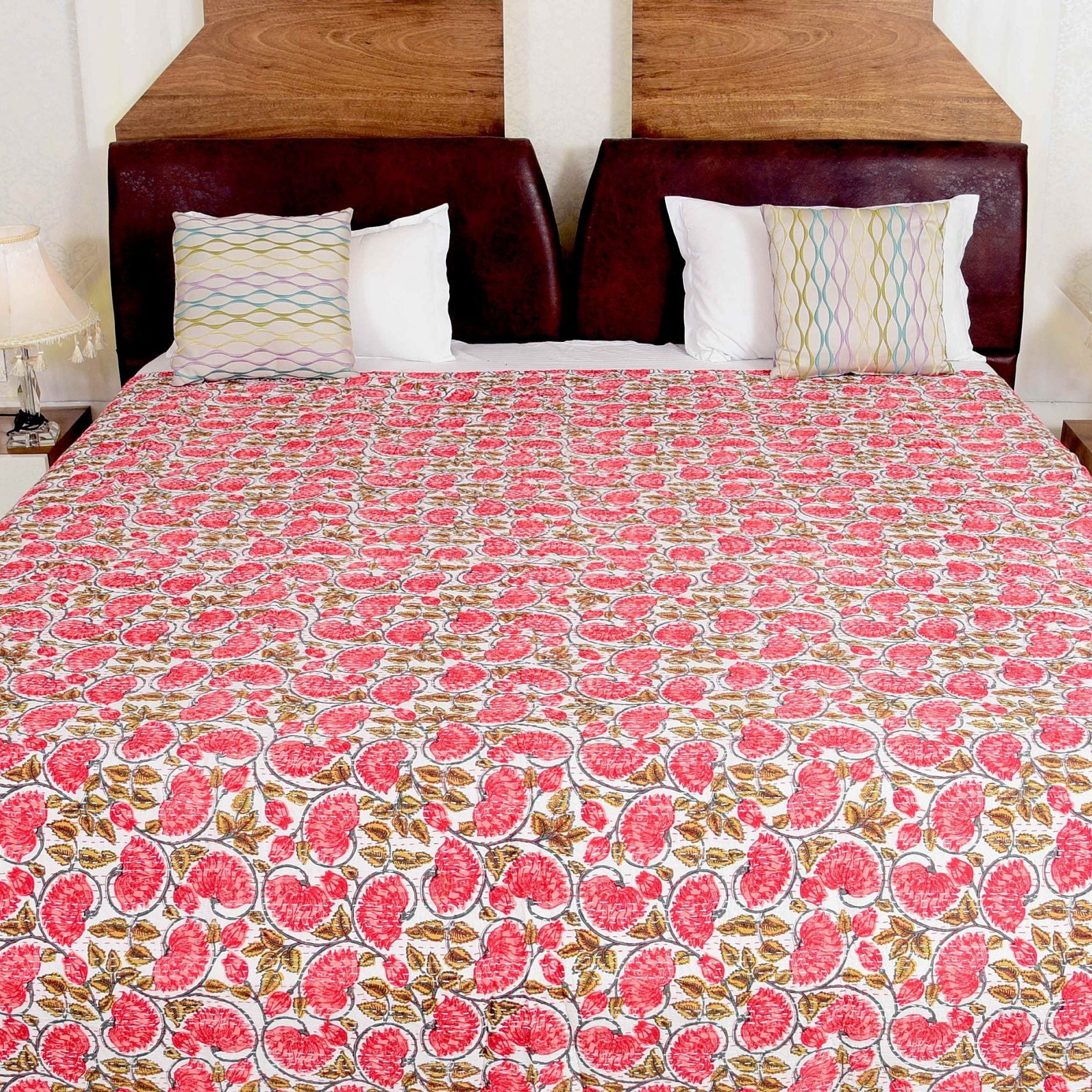 Linen Connections Handmade Indian Kantha Quilt - Blossoms