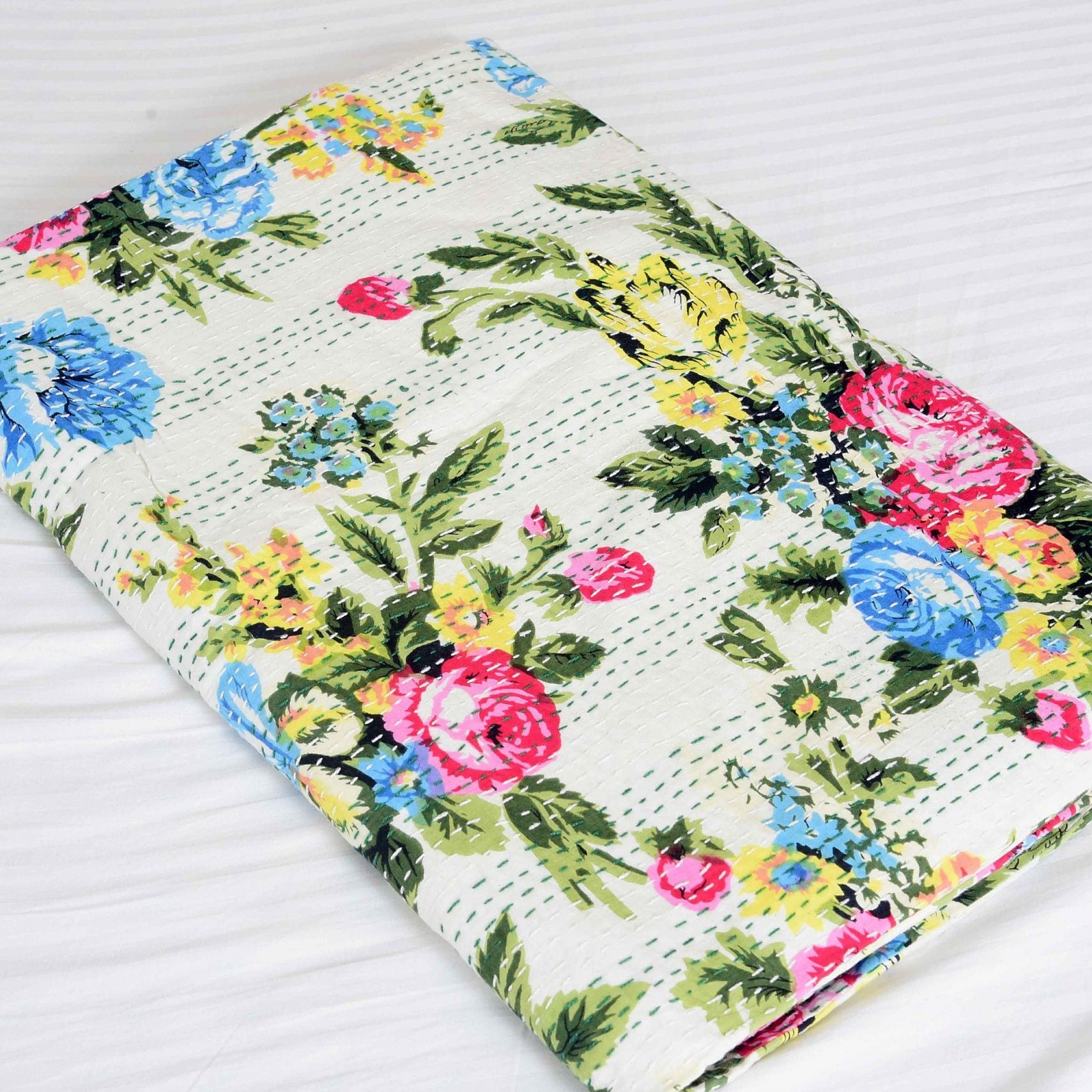 Linen Connections Indian Kantha Quilt - Floral