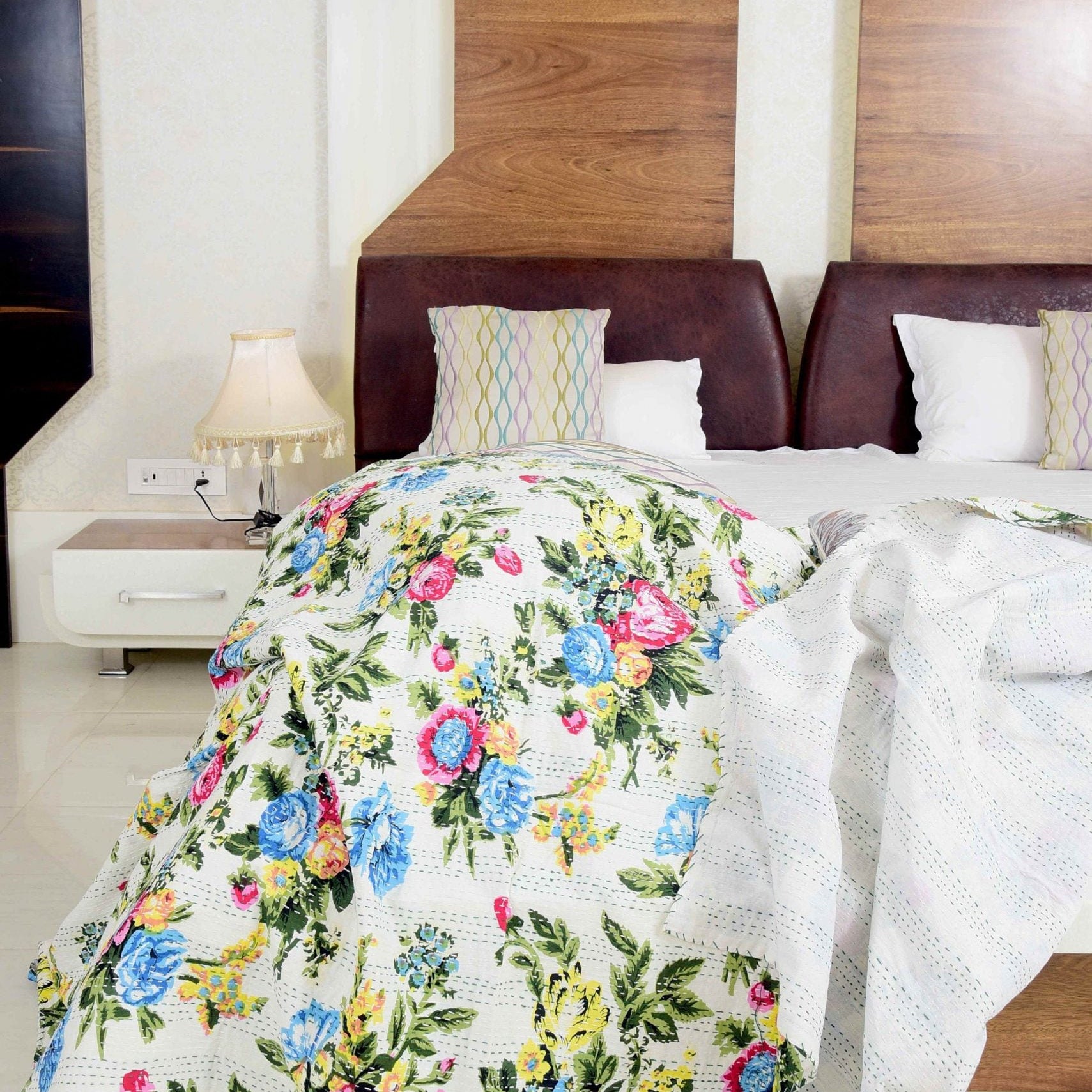 Linen Connections Indian Kantha Quilt - Floral