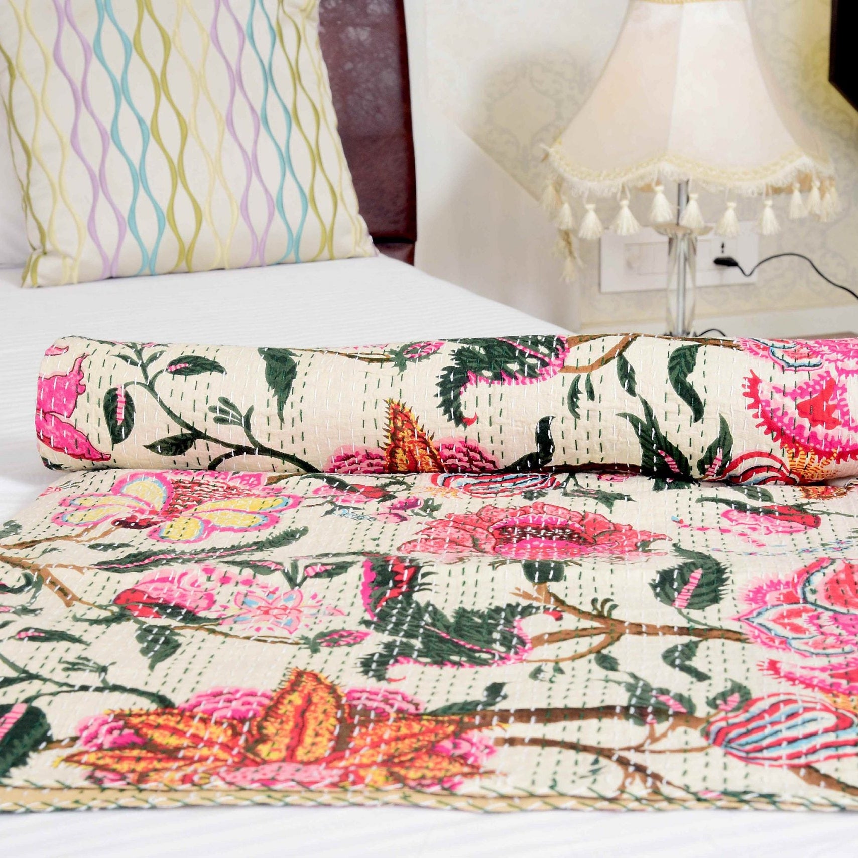 Linen Connections Handmade Indian Kantha Quilt - Bohemian Tree