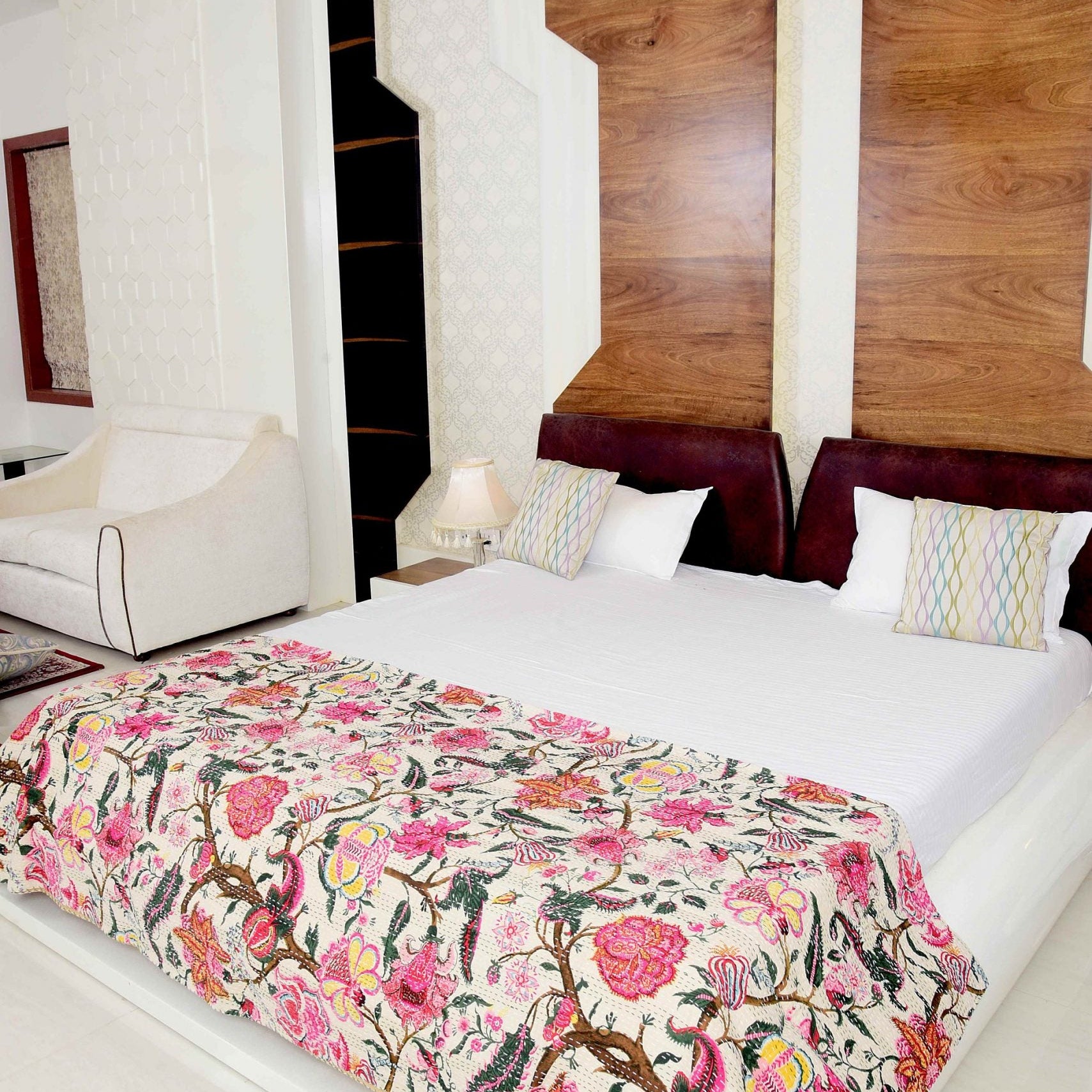 Linen Connections Handmade Indian Kantha Quilt - Bohemian Tree