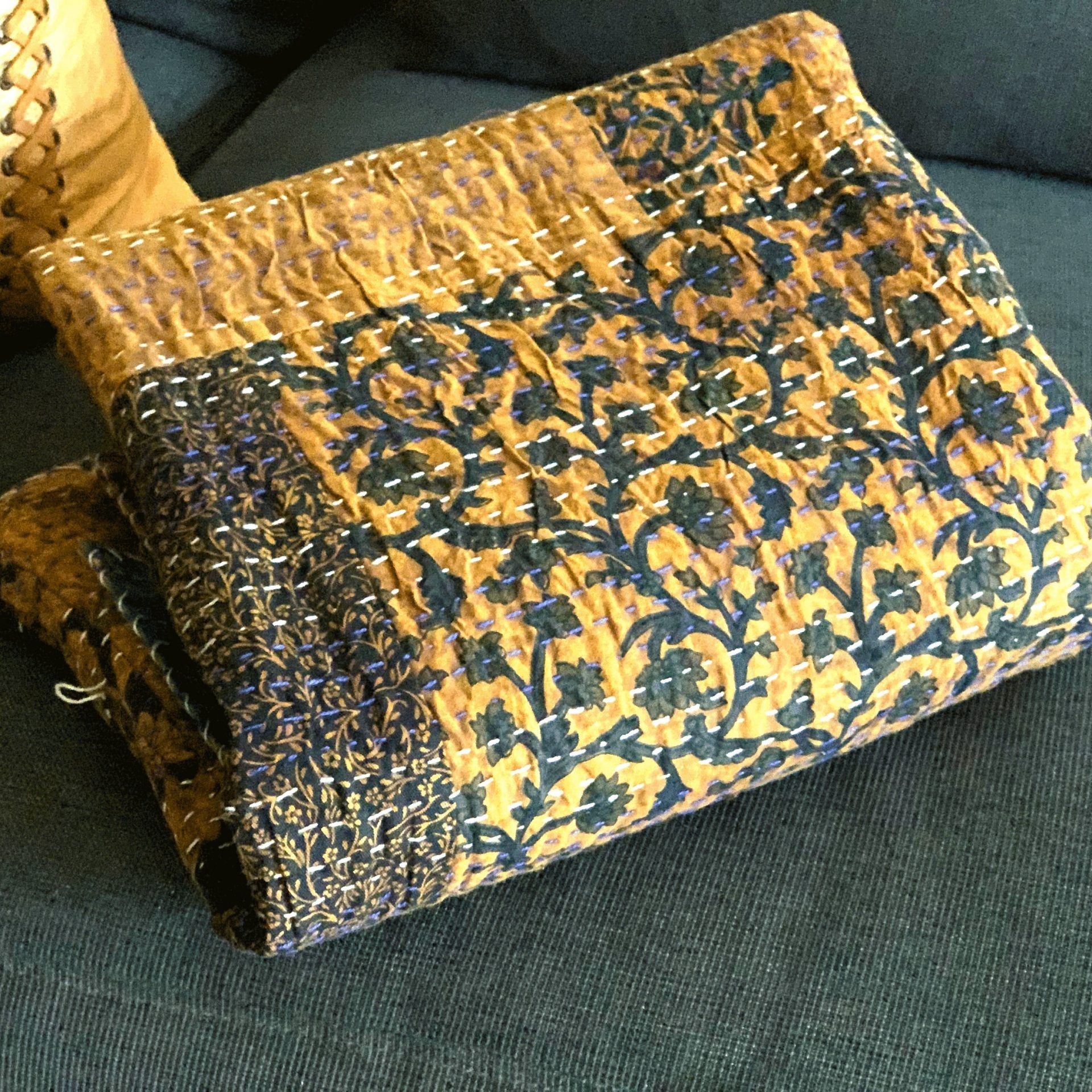 Linen Connections Indian Kantha Quilt - Black Mush