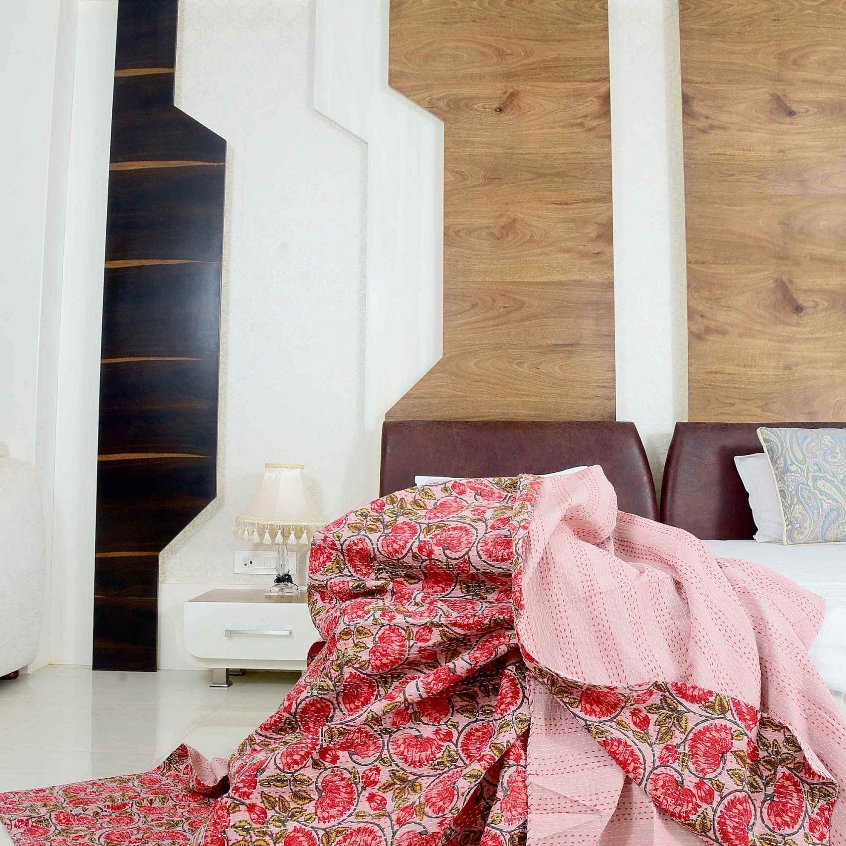 Linen Connections Handmade Indian Kantha Quilt Blanket - Red Chic