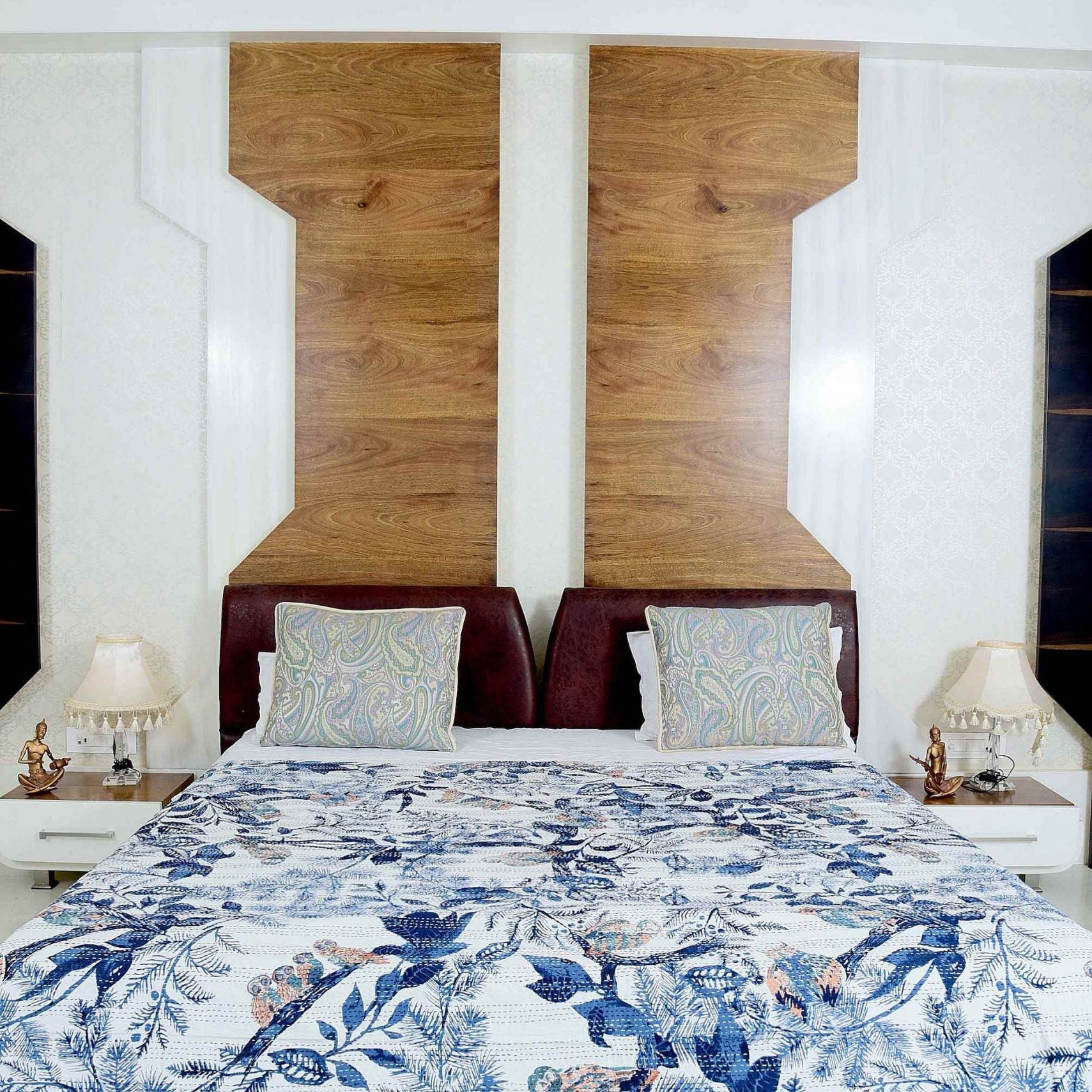 Linen Connections Handmade Indian Kantha Quilt - Azure Bird