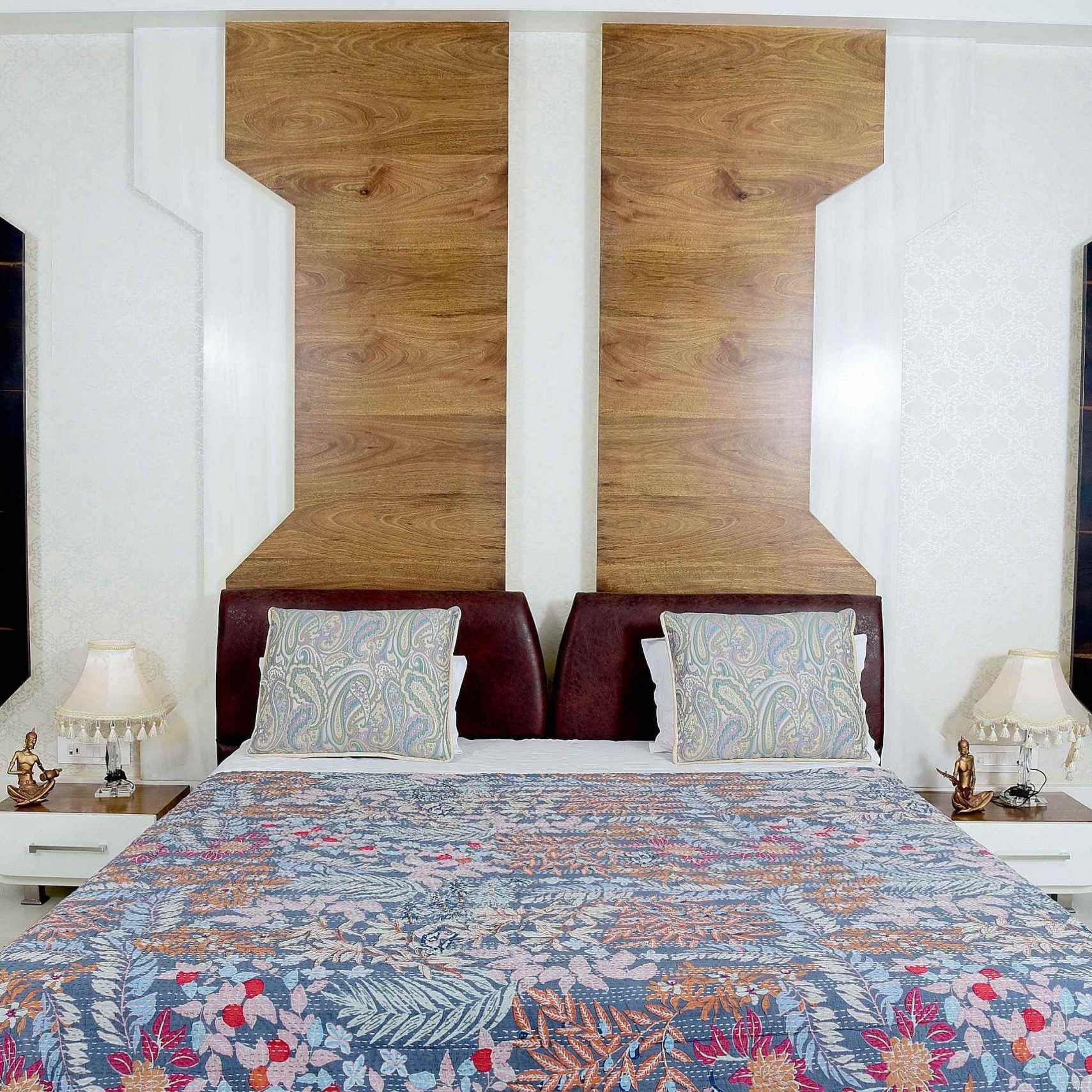 Linen Connections Handmade Indian Kantha Quilt -Blue Pastures