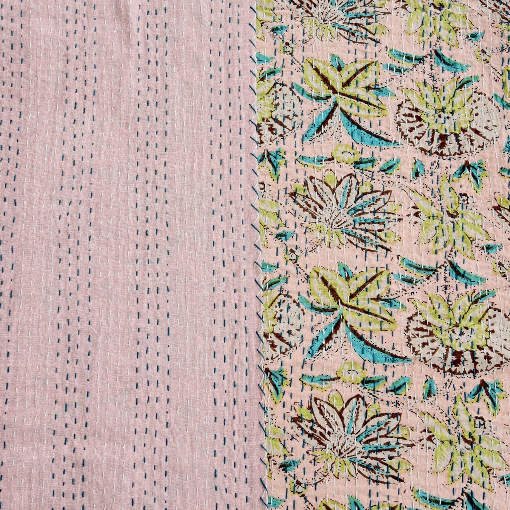 Linen Connections Handmade Indian Kantha Quilt - Peach Bliss