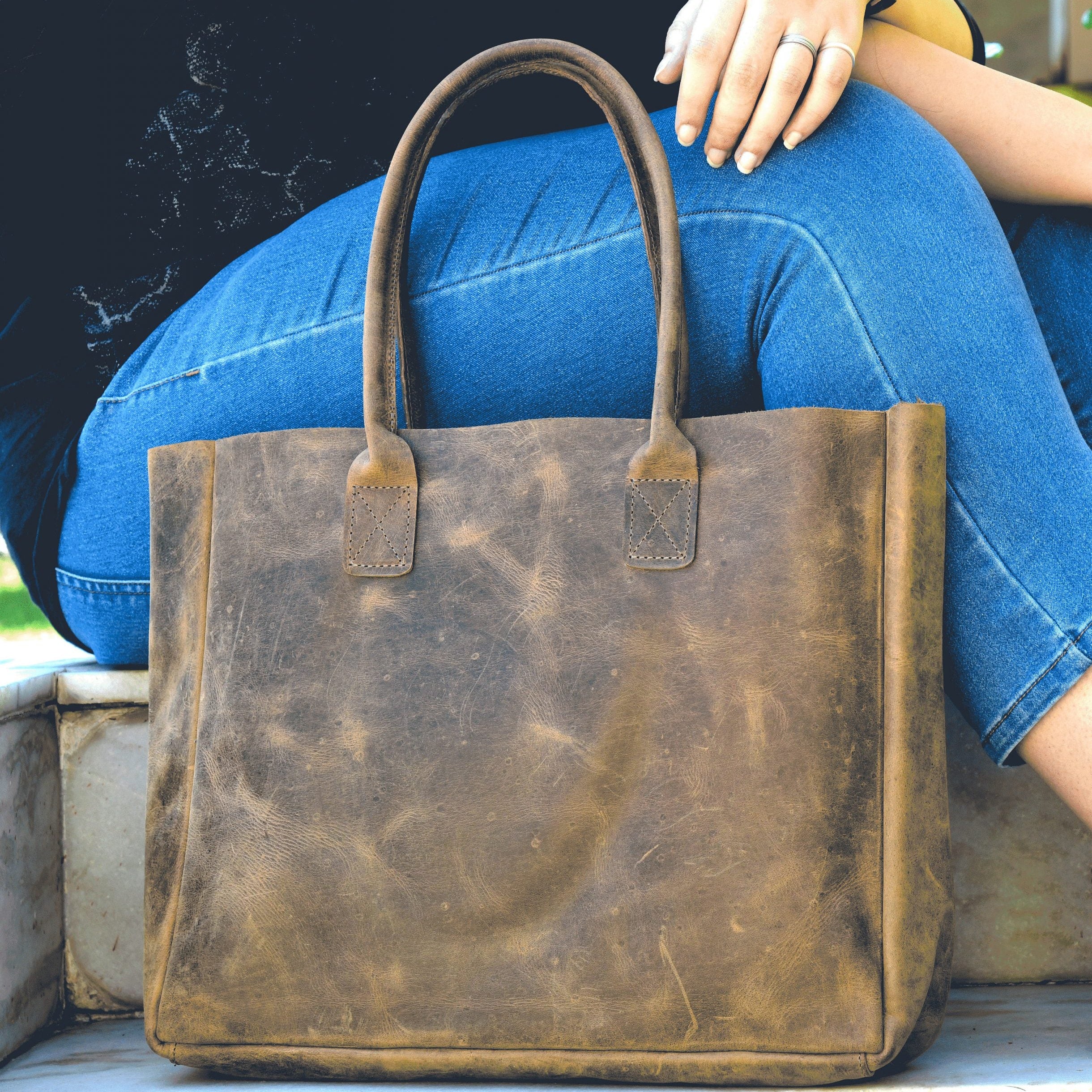 Ladies' Computer Tote Bag in Brown Leather