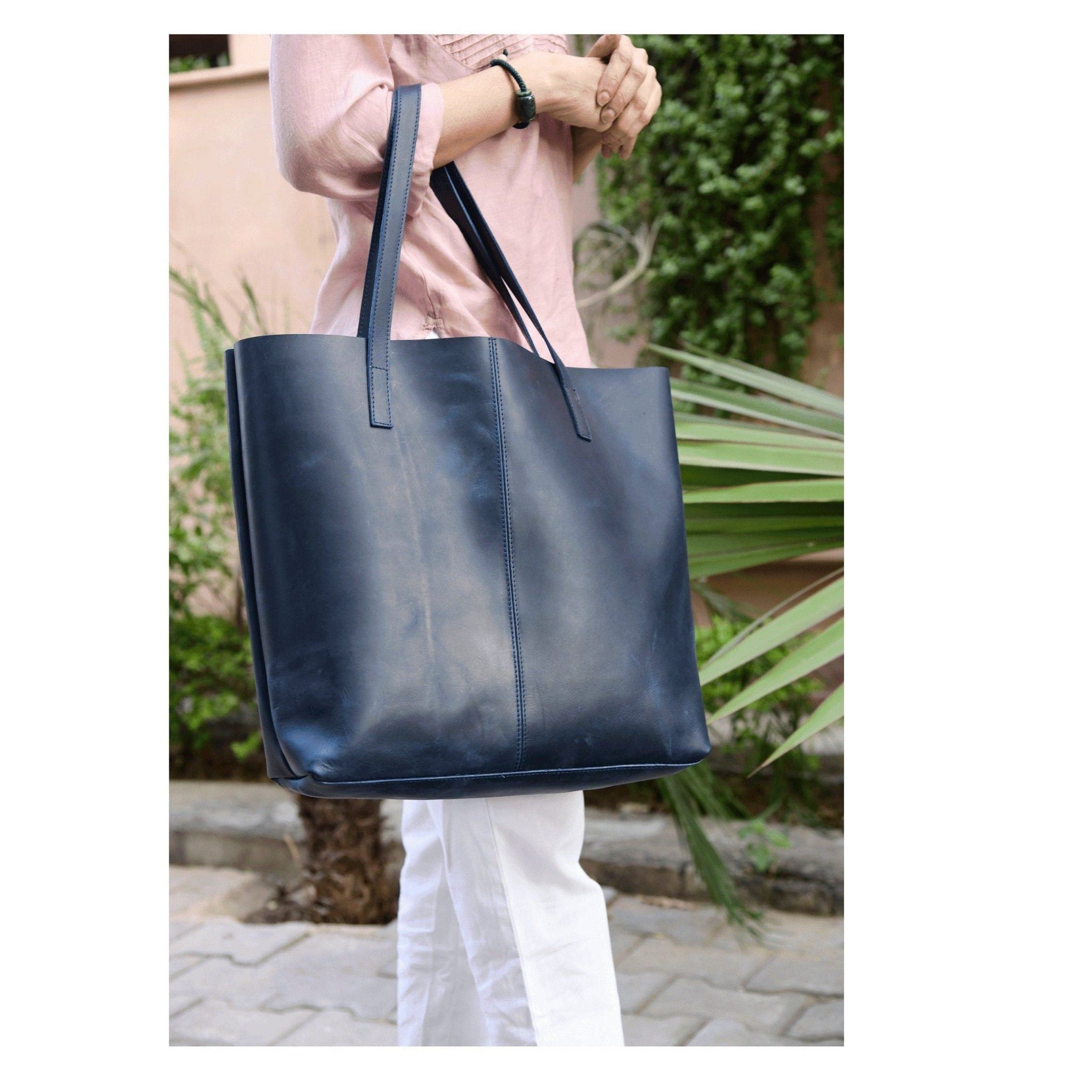Custom Crafted Classics: Black Leather Tote Bag