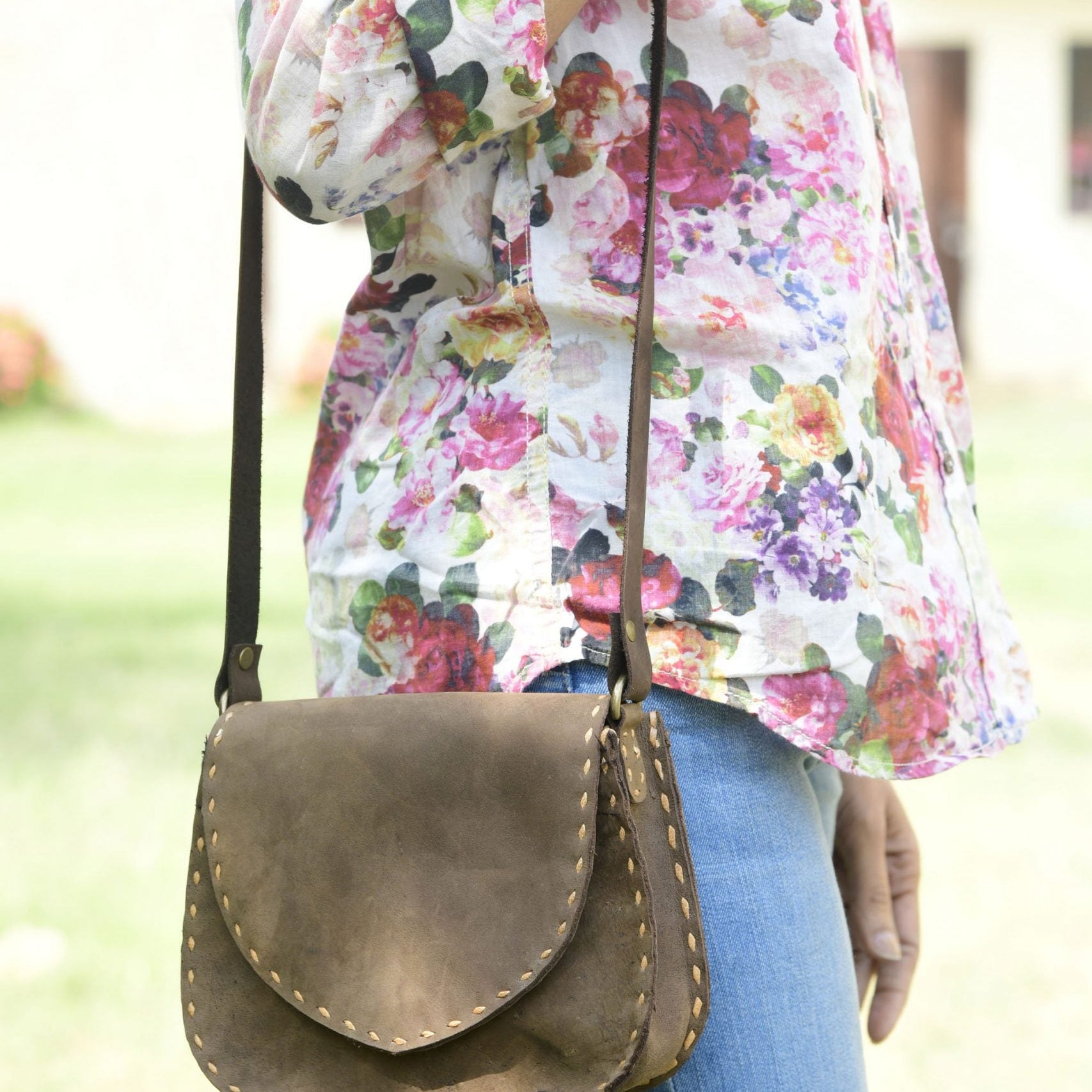 Leather Crossbody Shoulder Bag - Evergreen