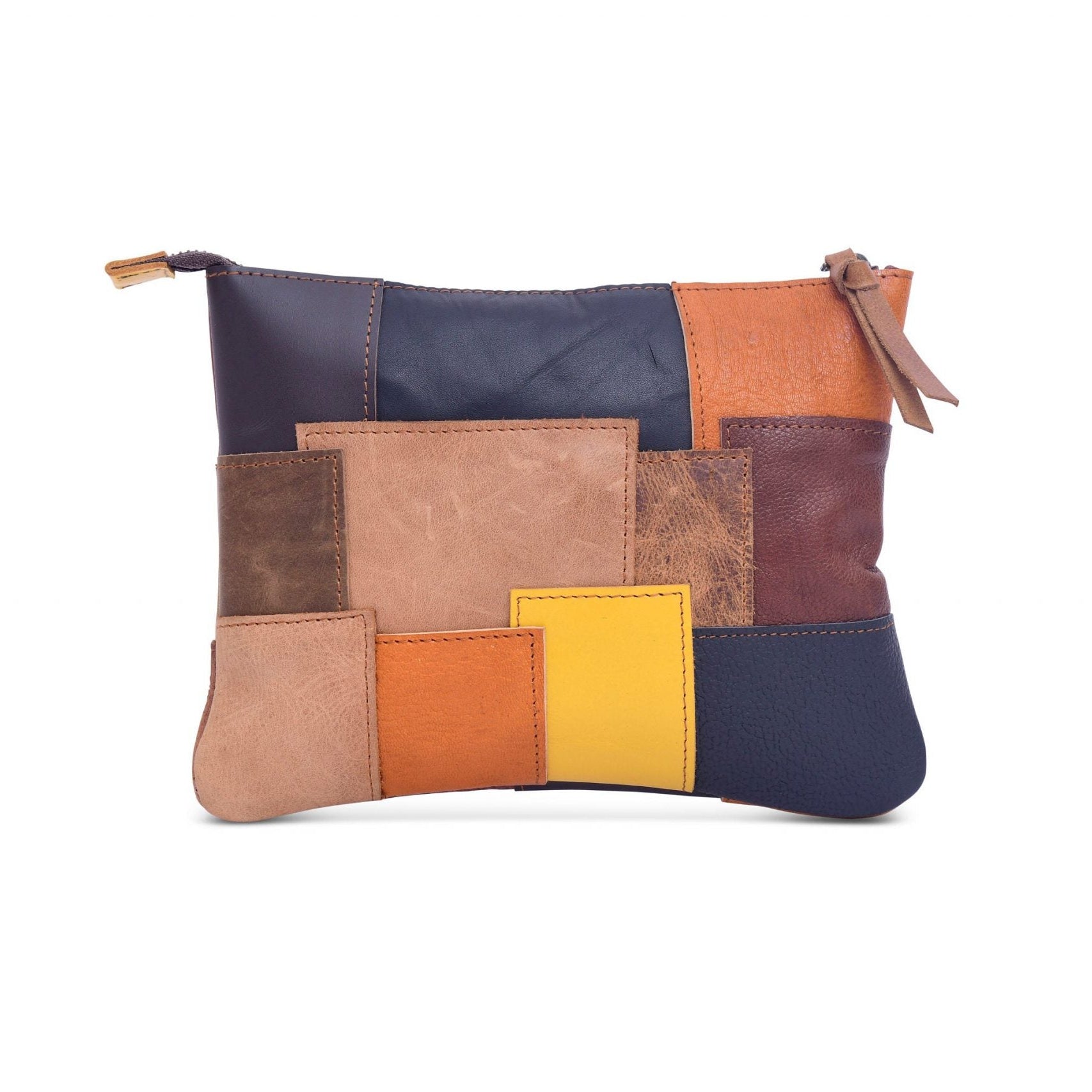 Genuine leather patchwork clutch