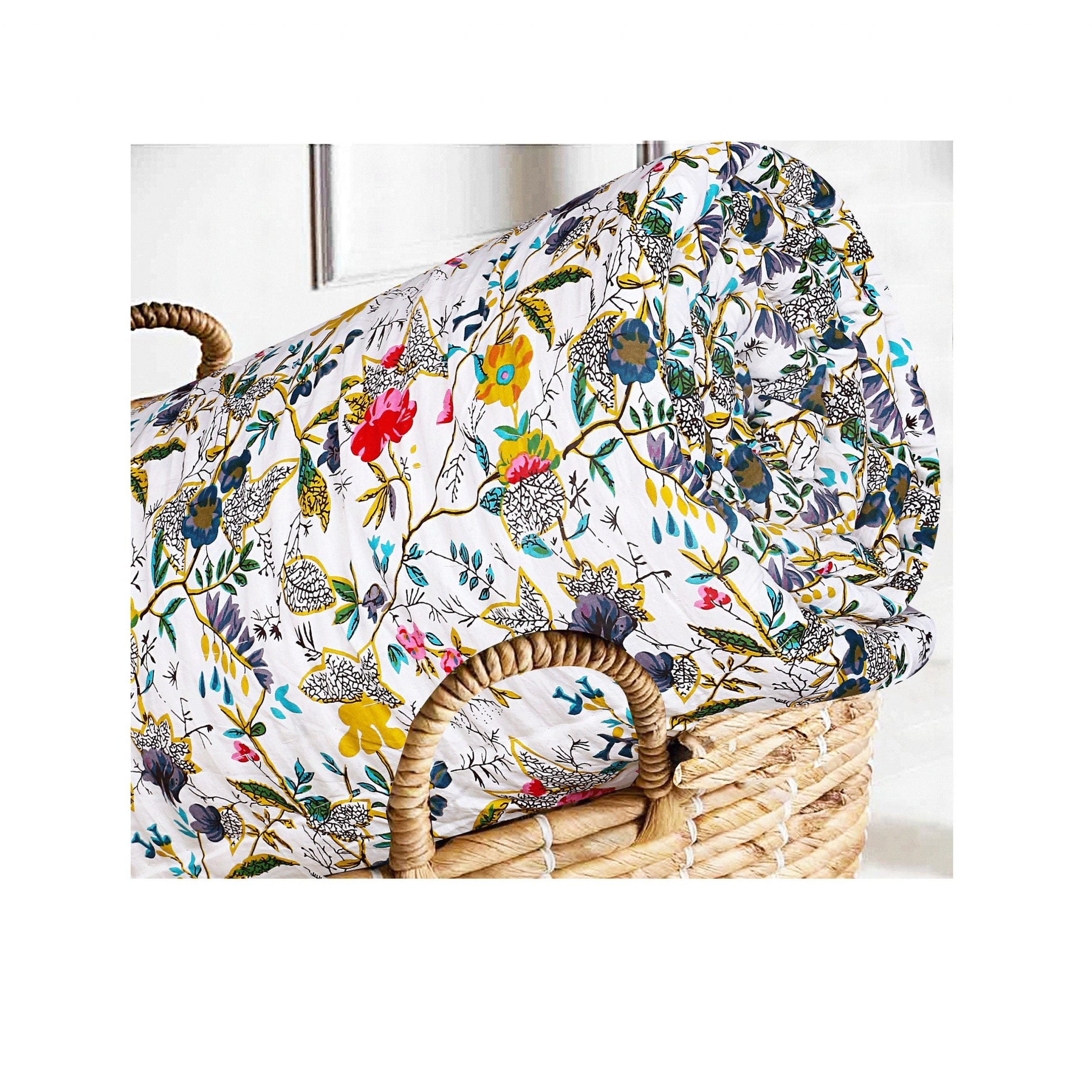 Linen Connections Kantha Quilt Blanket - White Bird