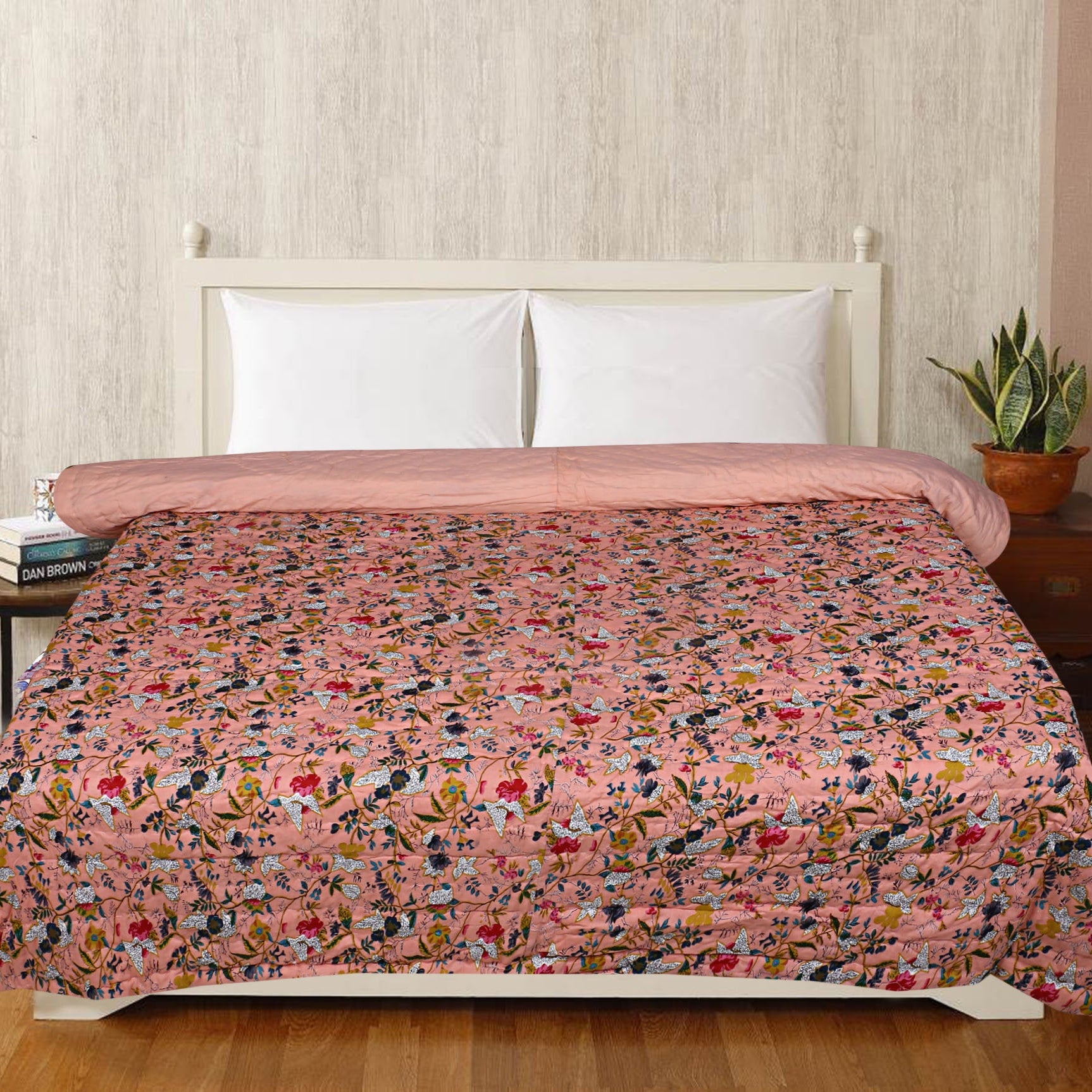 Linen Connections Kantha Quilt Blanket - Pink Bird
