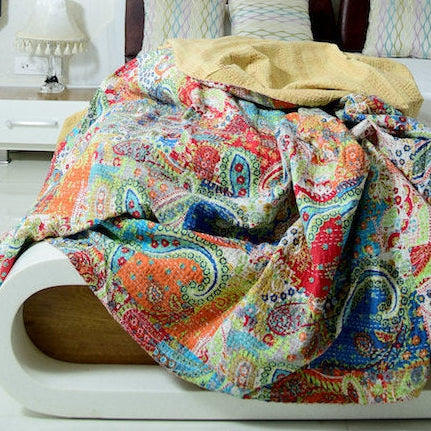 Linen Connections Handmade Indian Kantha Quilt - Colorful Chic