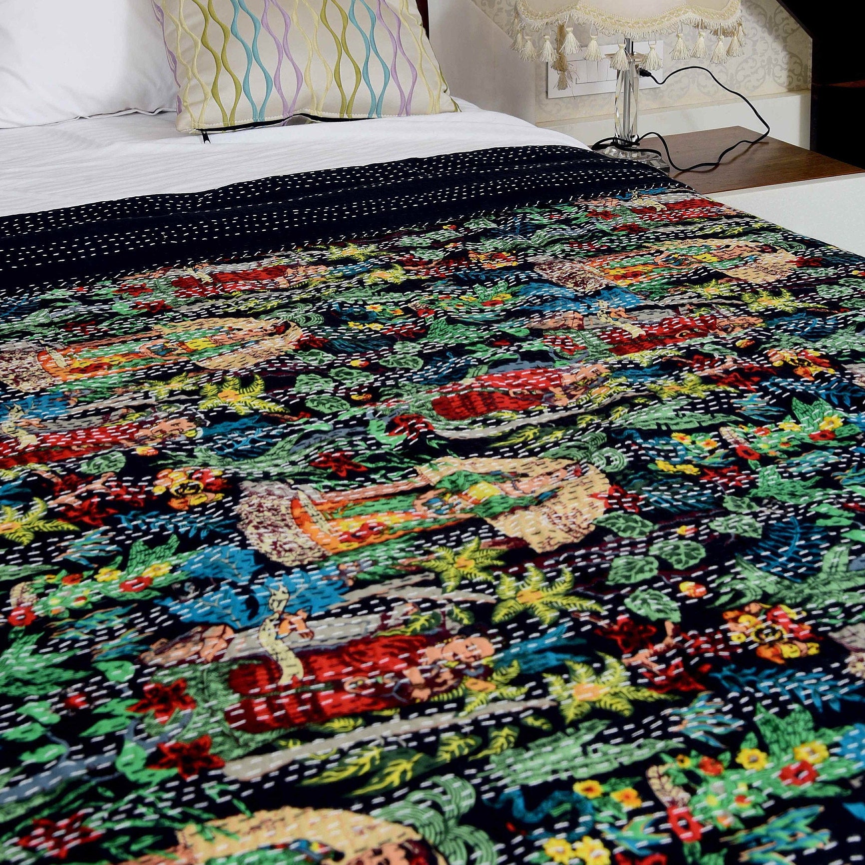 Linen Connections Indian Kantha Quilt - Frida Black