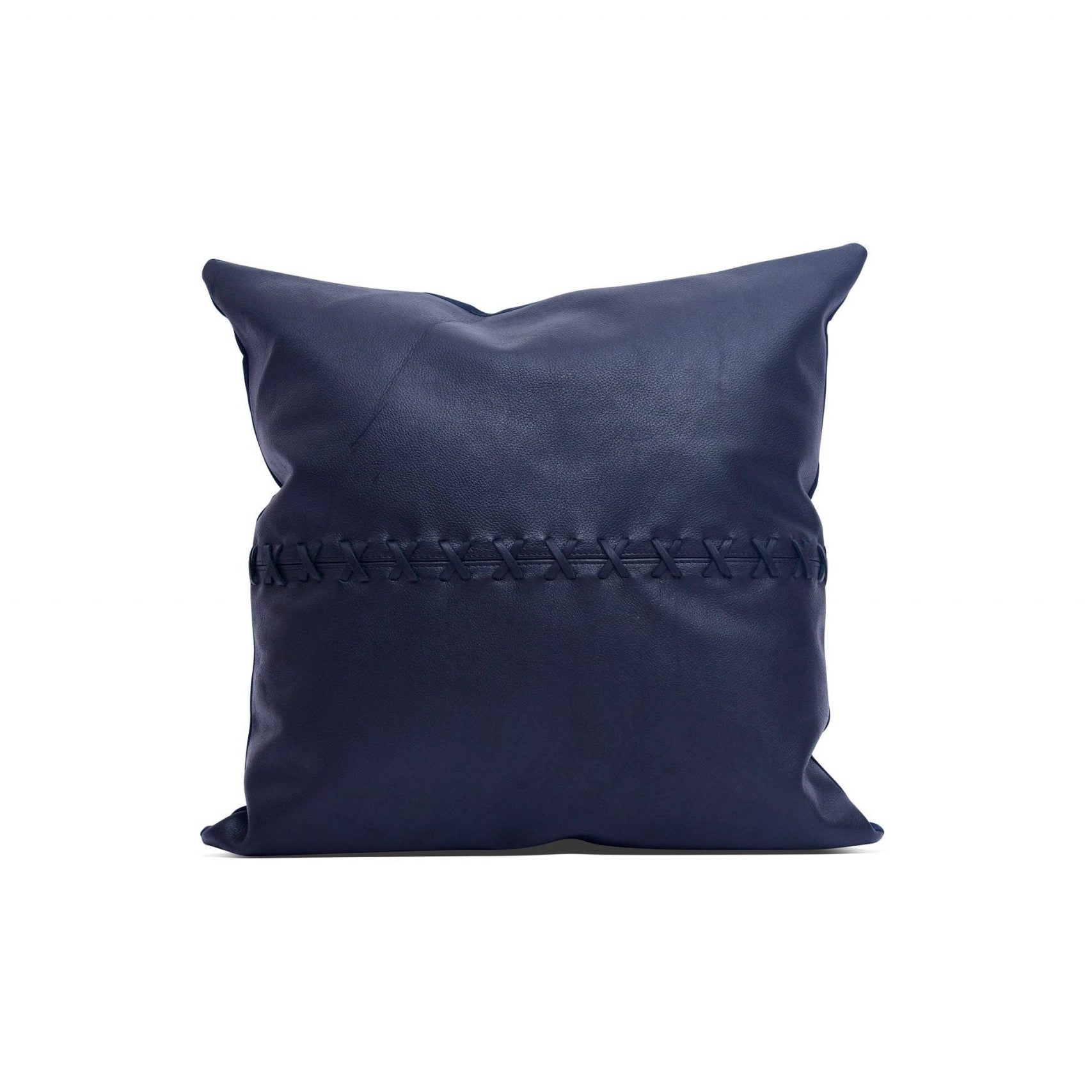 100% Tan Leather Cushion Cover - Blue Crosses