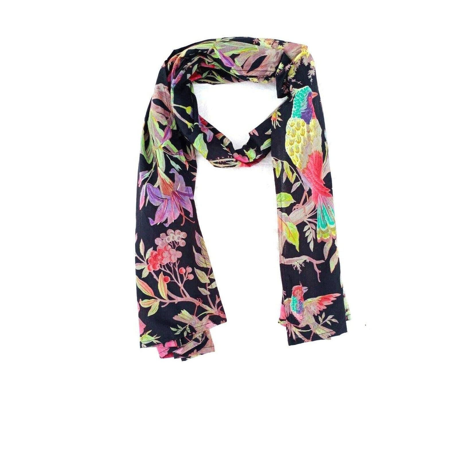 'Noir Birds & Blooms' 100% Cotton Scarf
