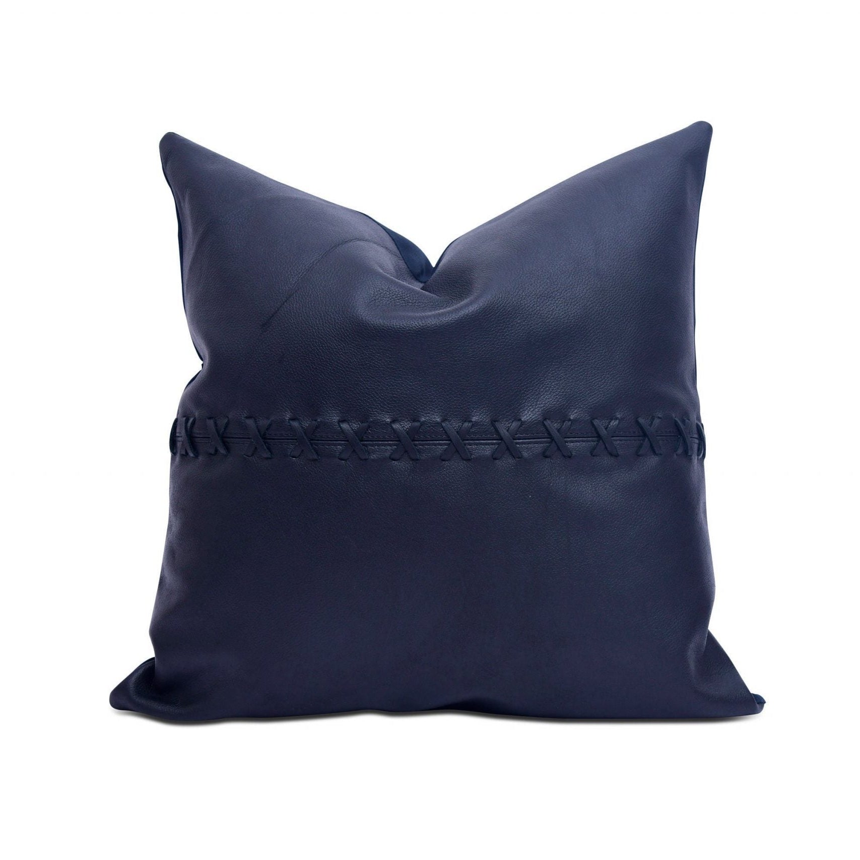 100% Tan Leather Cushion Cover - Blue Crosses