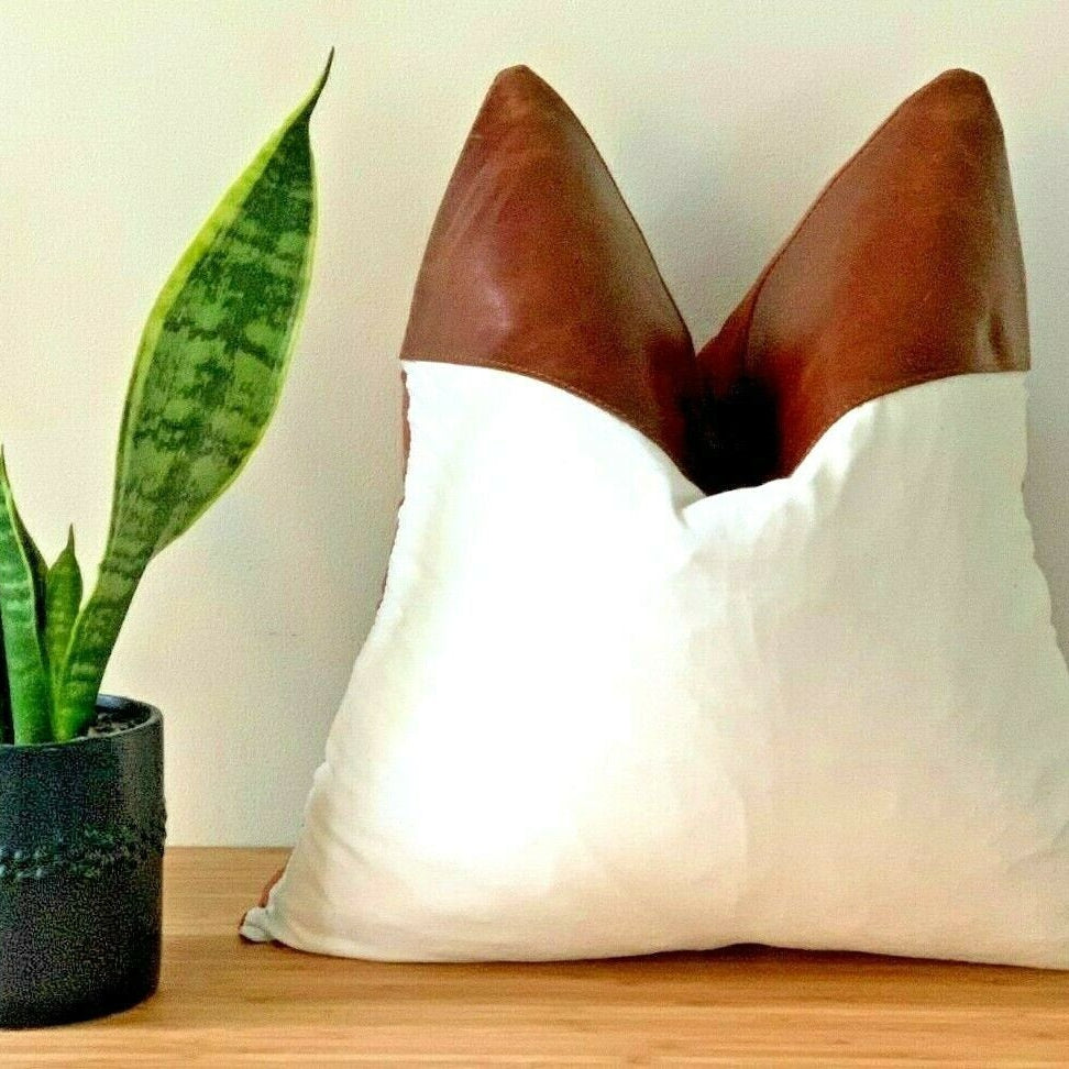 Premium handmade leather cushion cover by Linen Connections – rustic and modern styling