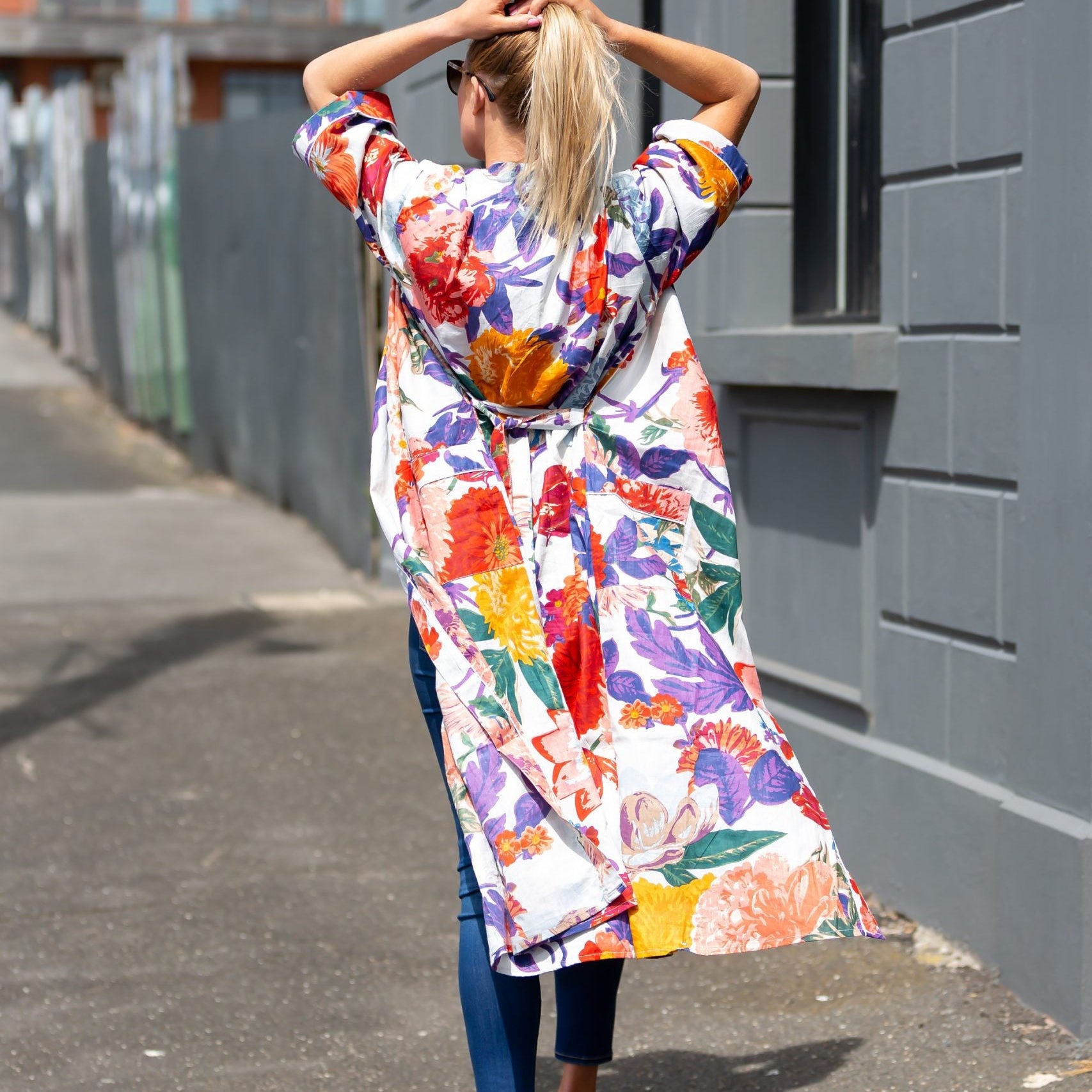 'Bright Blanche Blooms' Kimono' 100% Cotton Bathrobe