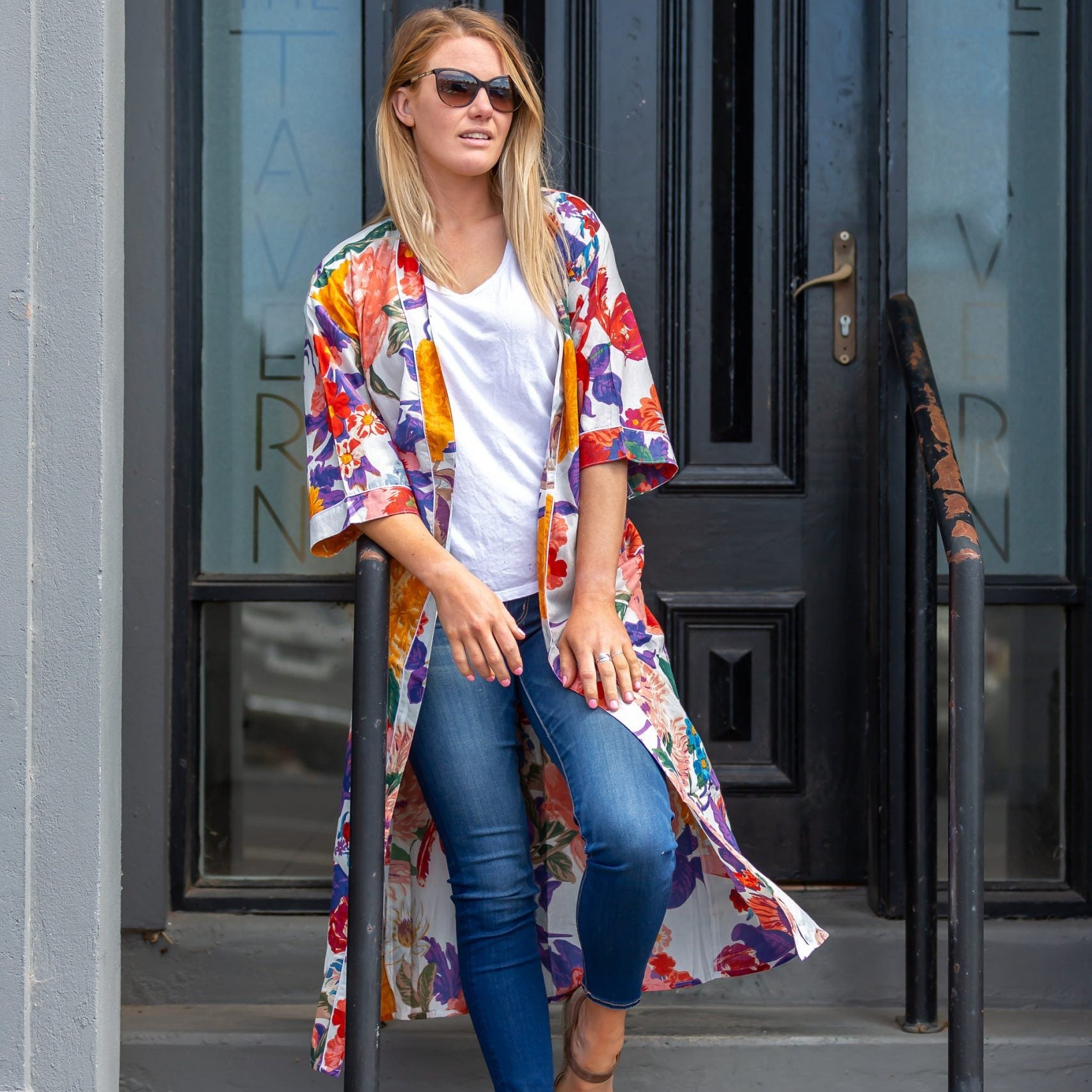 'Bright Blanche Blooms' Kimono' 100% Cotton Bathrobe