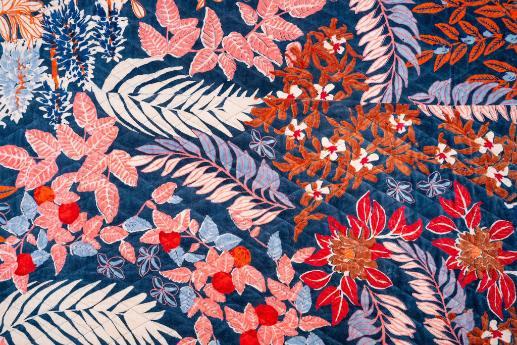 Tropical Garden Velvet Quilt – Multi-Colour Bird & Floral Design