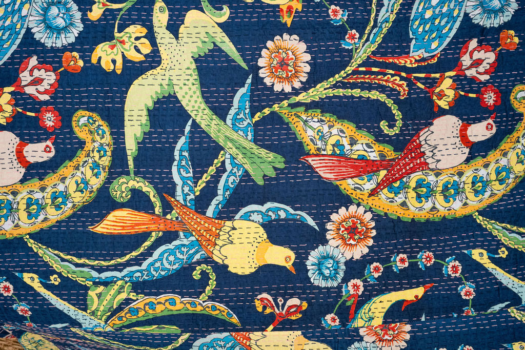 Linen Connections Handmade Indian Kantha Quilt - Navy Hues
