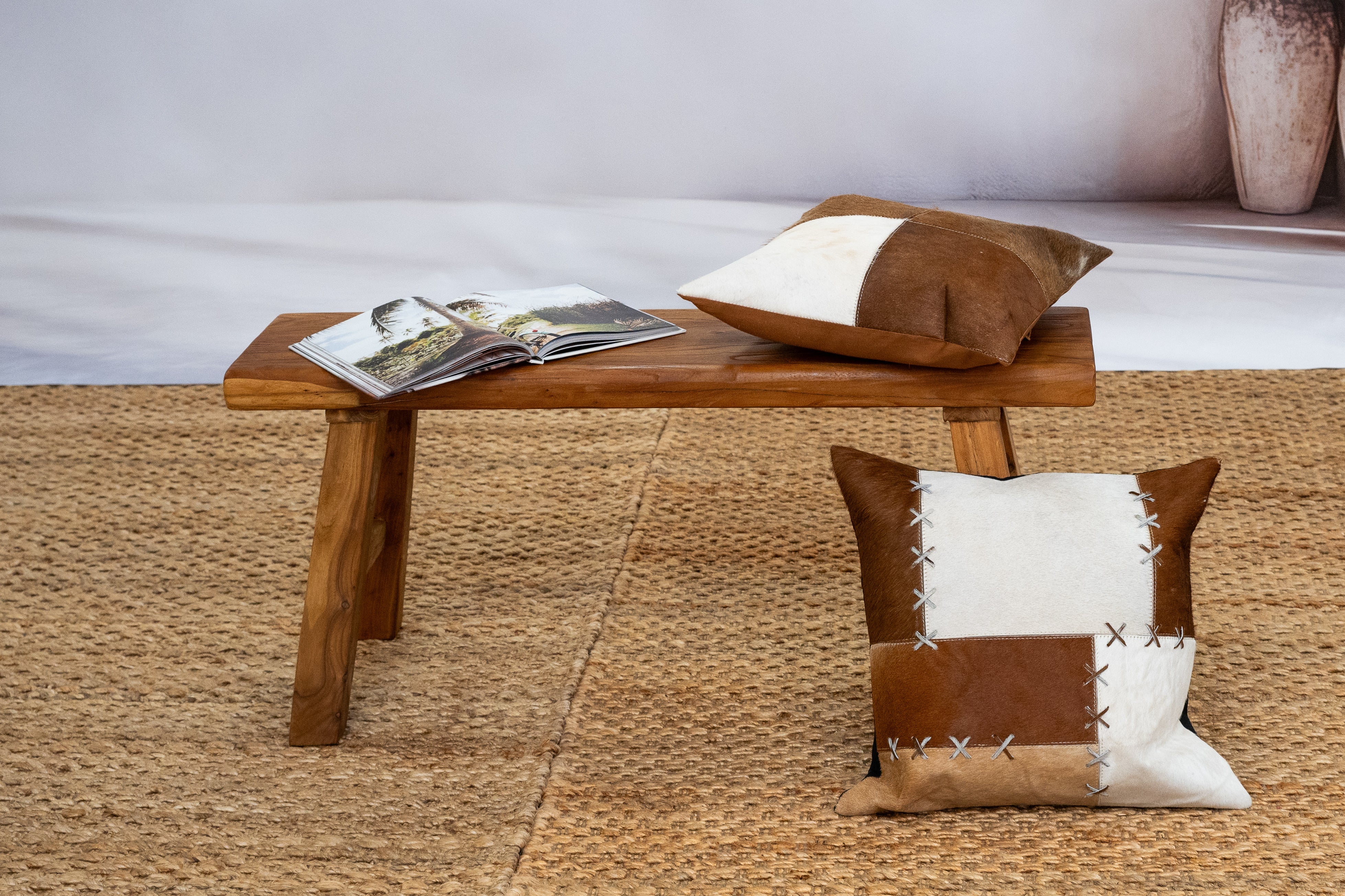 Luxe Handmade Cowhide Cushion - Rustic Patchwork 45x45