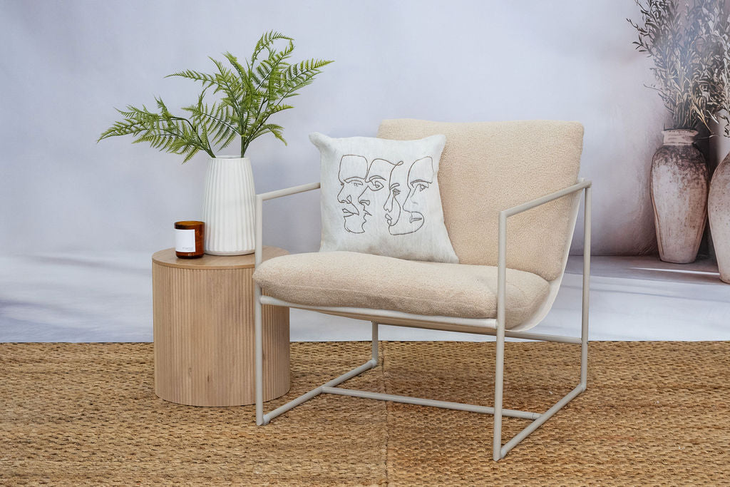 Abstract Face Cowhide Leather Cushion - Handmade Cover