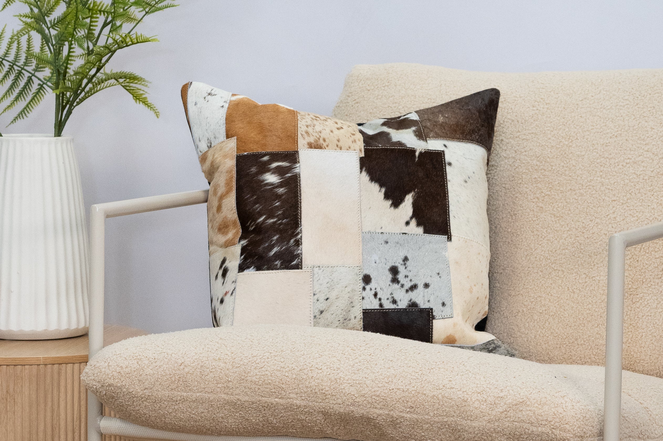 Natural Hide Cowhide Cushion - Handmade Patchwork 45x45