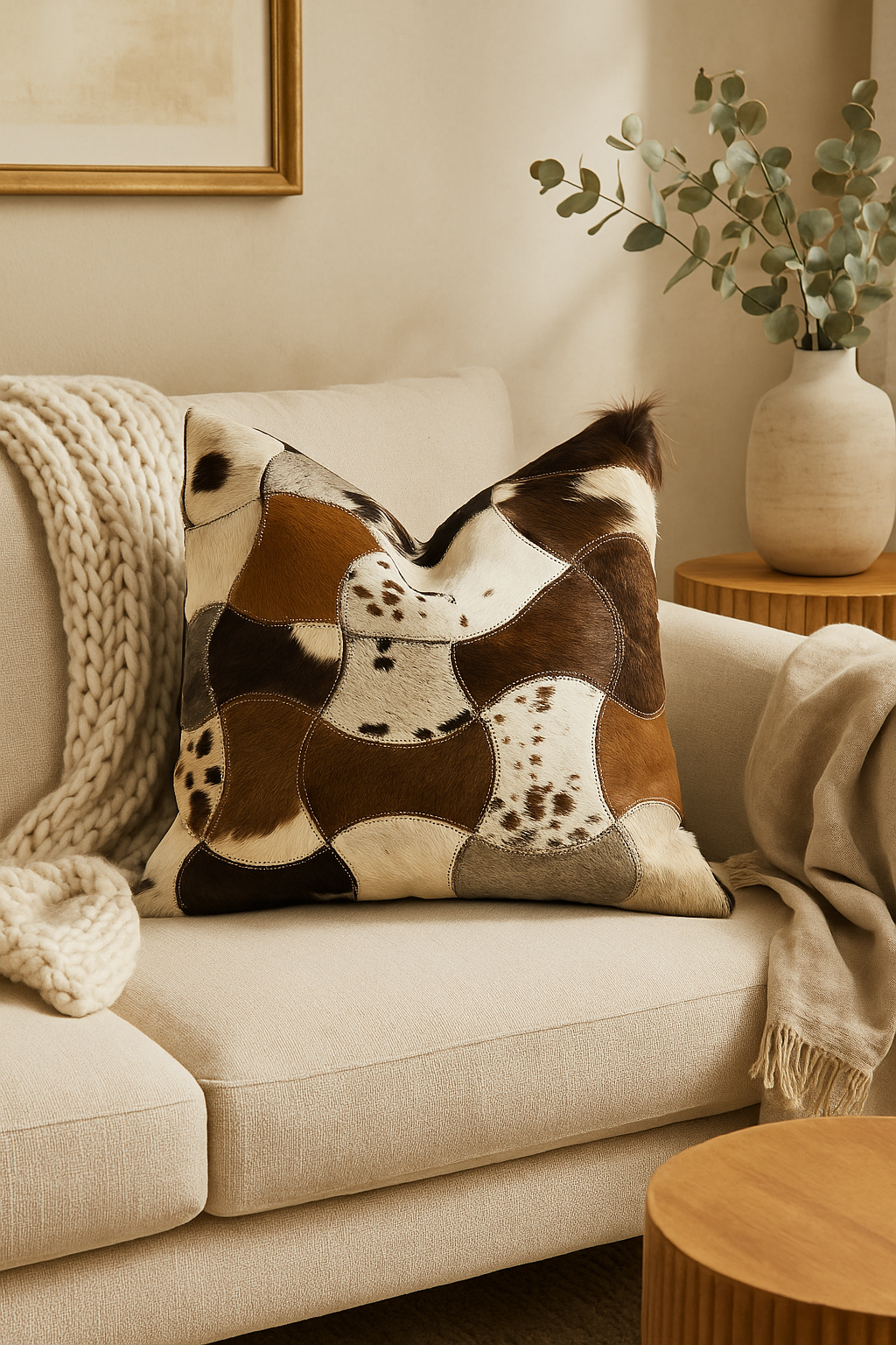 Exotic Cowhide Cushion Patchwork Leather Cushion Pillow Covers