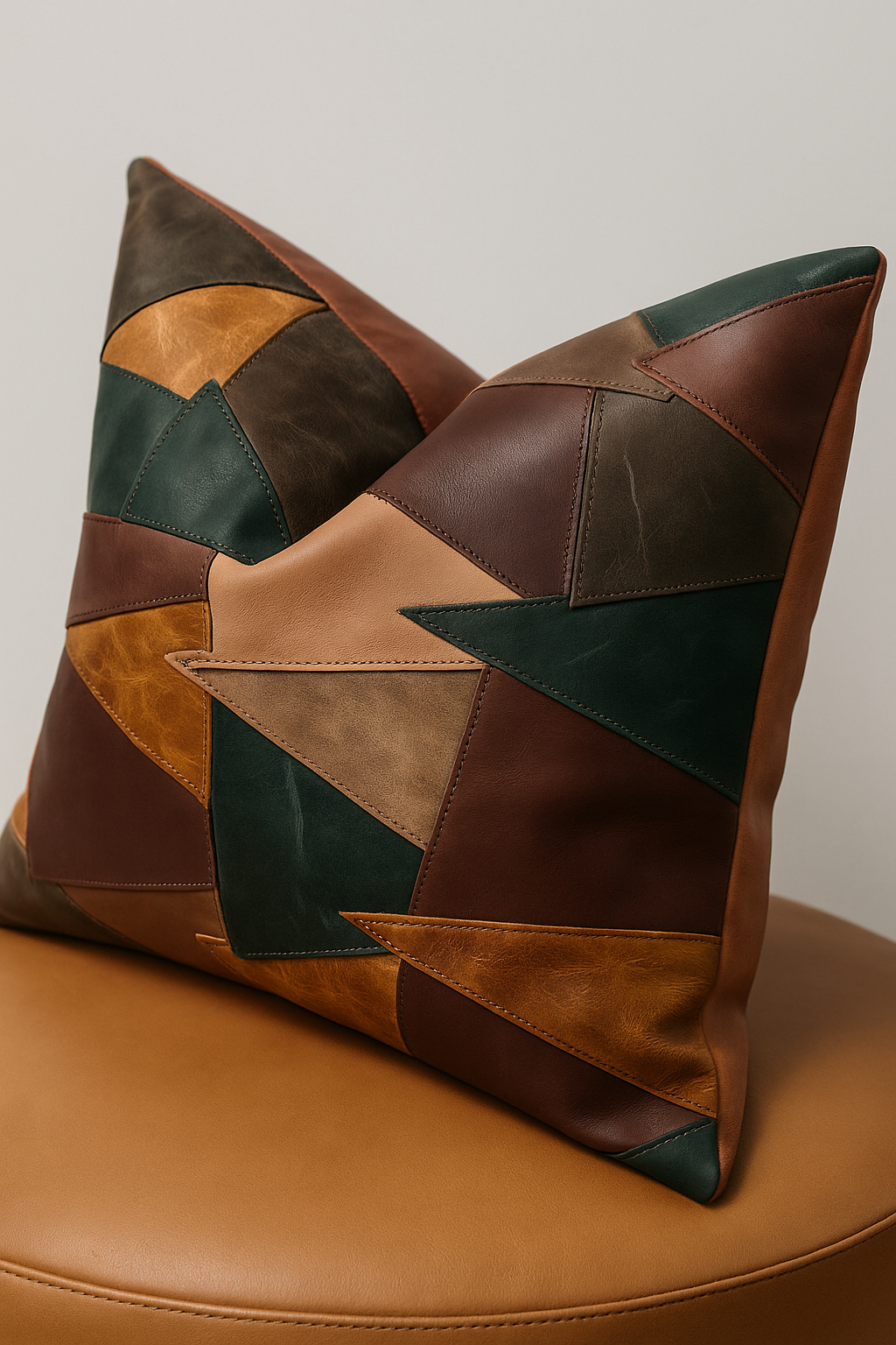Modern Rustic' Leather Patchwork Cushion Cover - Earth Tones