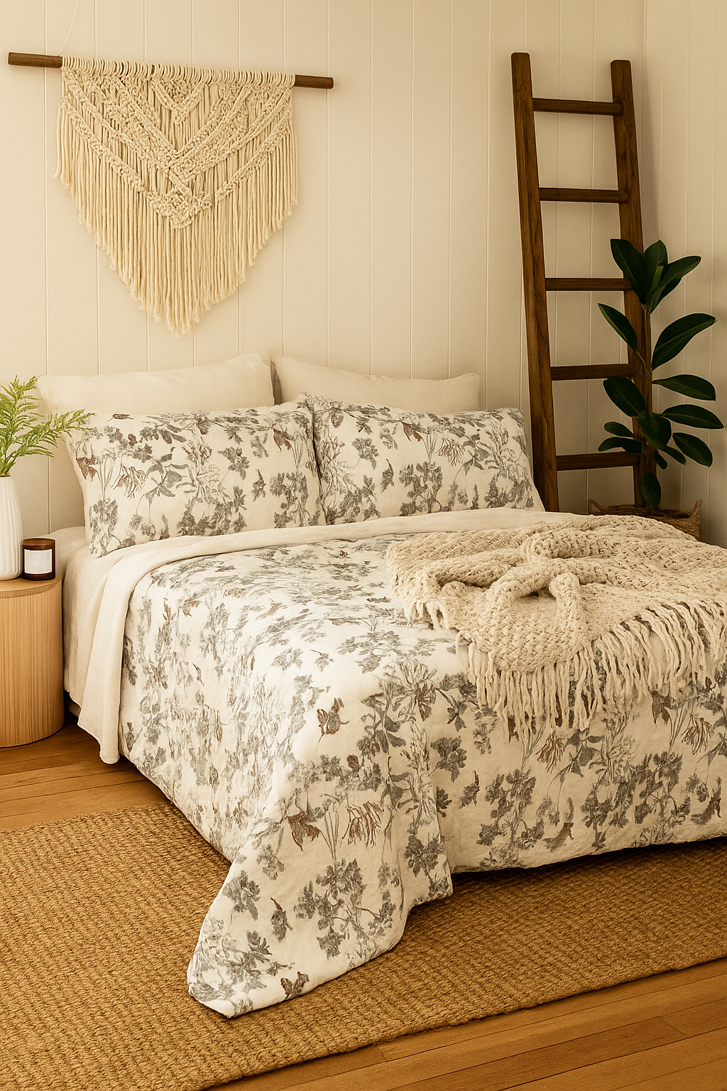 Eucalyptus Breeze Cotton Quilt Set – Earthy Florals & Native Birds | 210x250cm