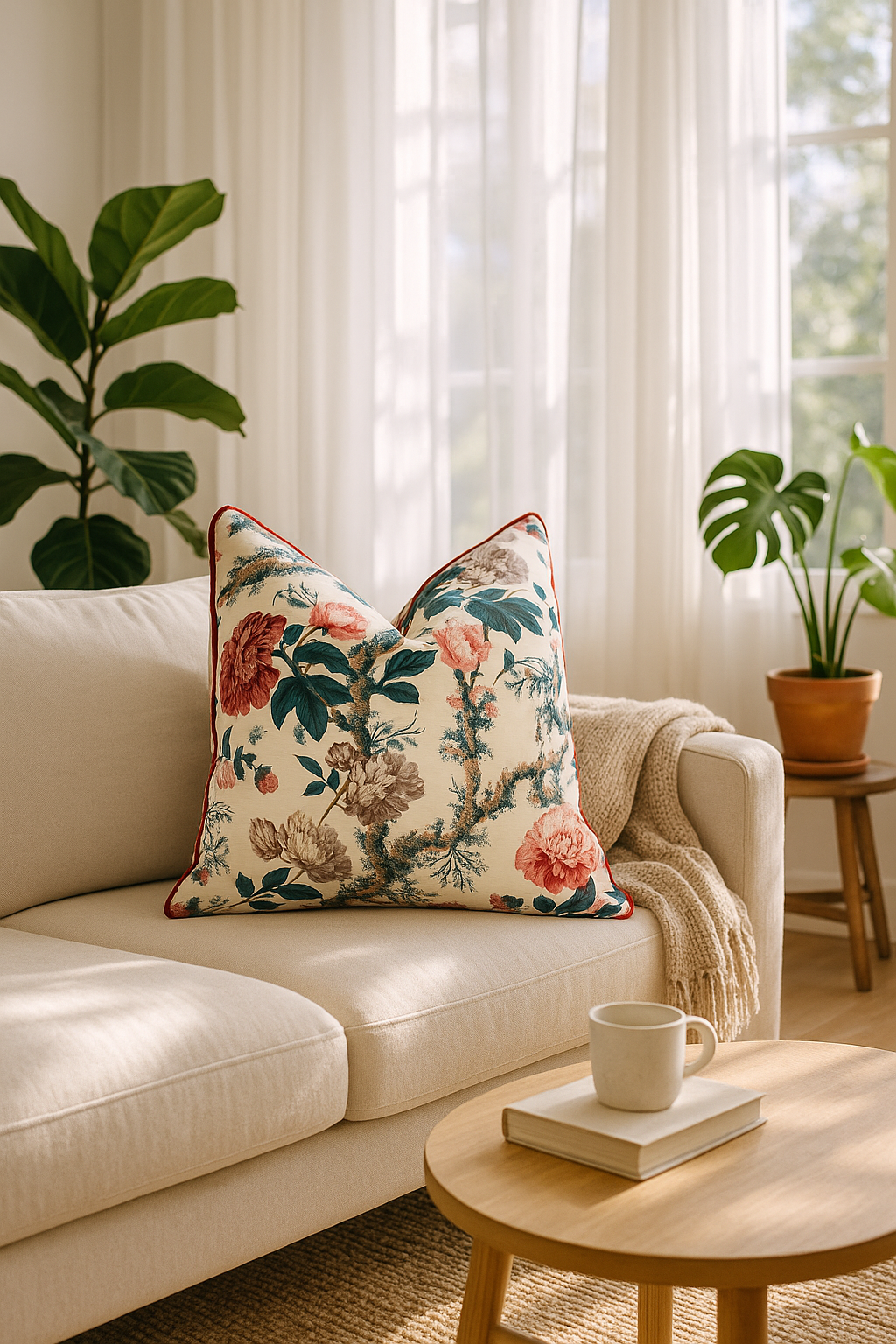 'Floral Hideaway' 100% Cotton Cushion Cover - Botanical Bloom