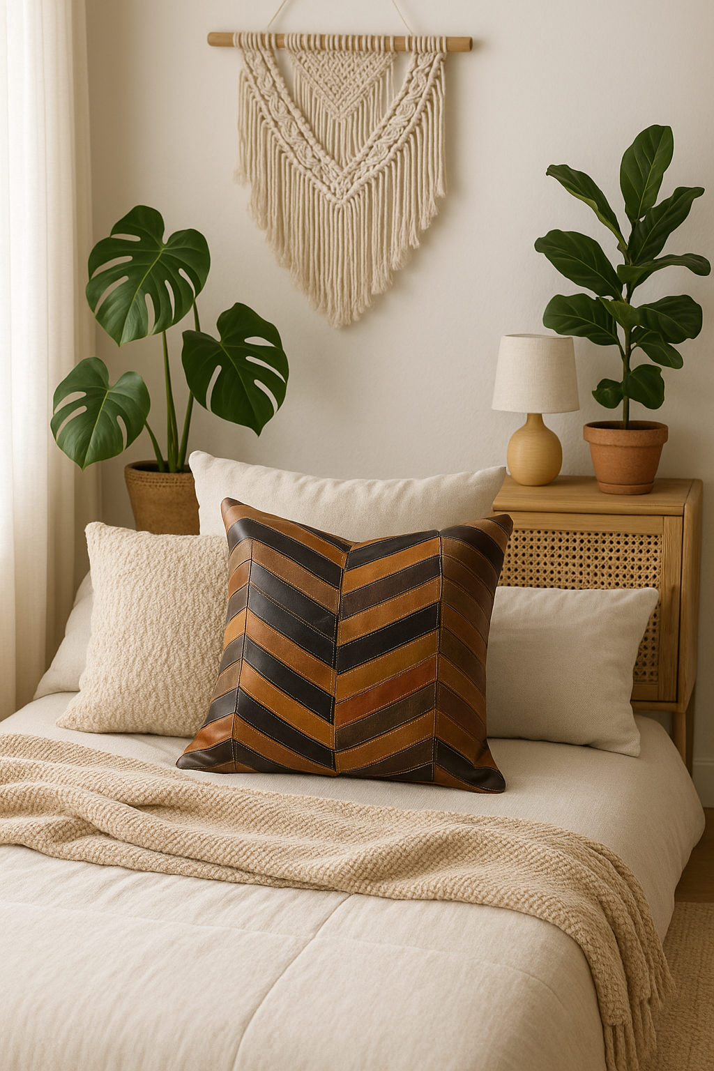 Chevron Patch Leather Cushion - Textured Art