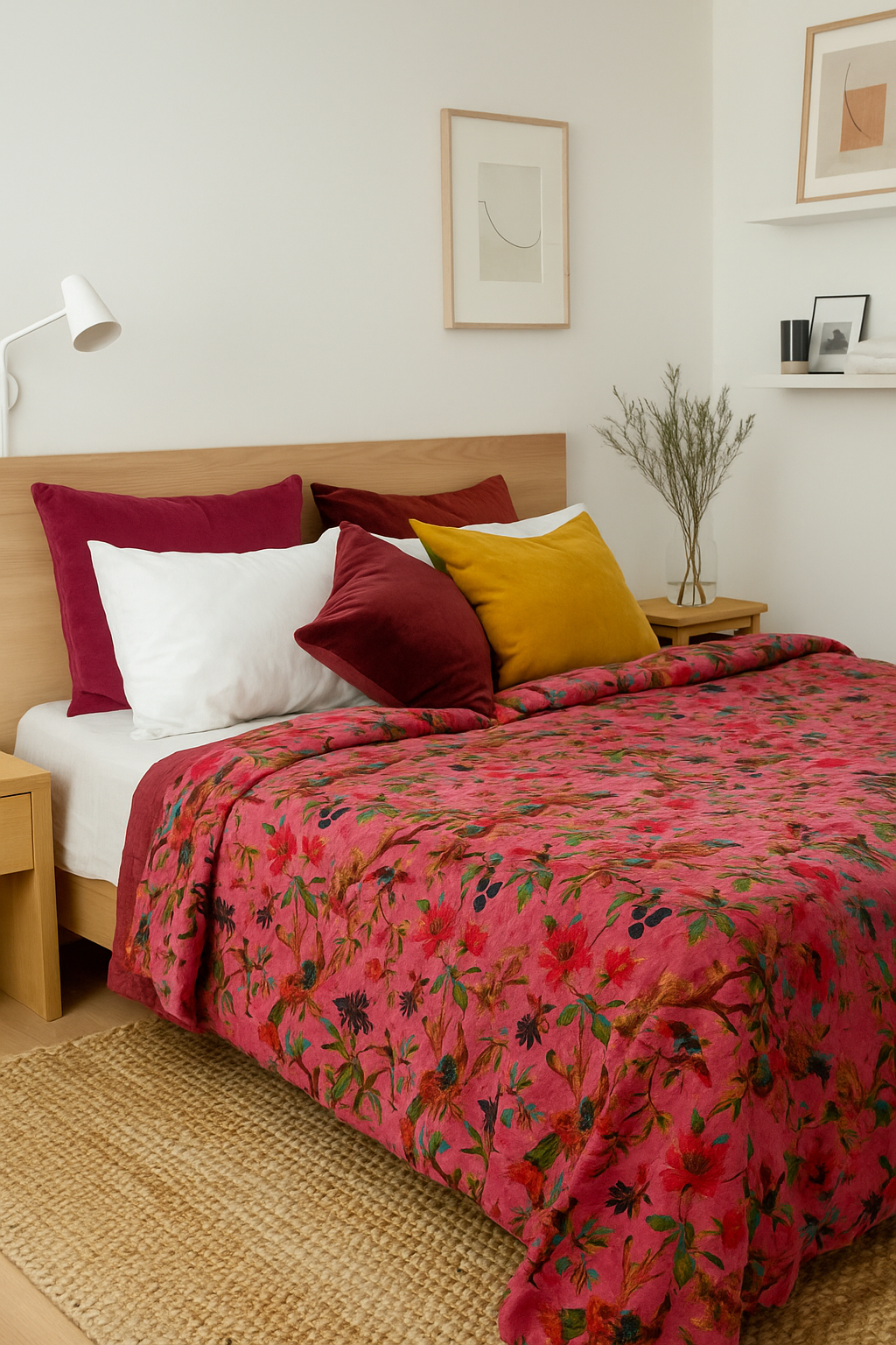 Fuchsia Velvet Floral Quilt – Luxe Boho Bedspread