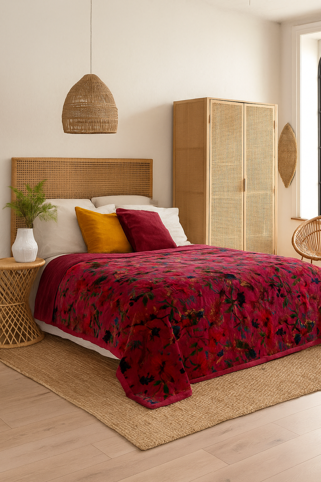 Fuchsia Velvet Floral Quilt – Luxe Boho Bedspread